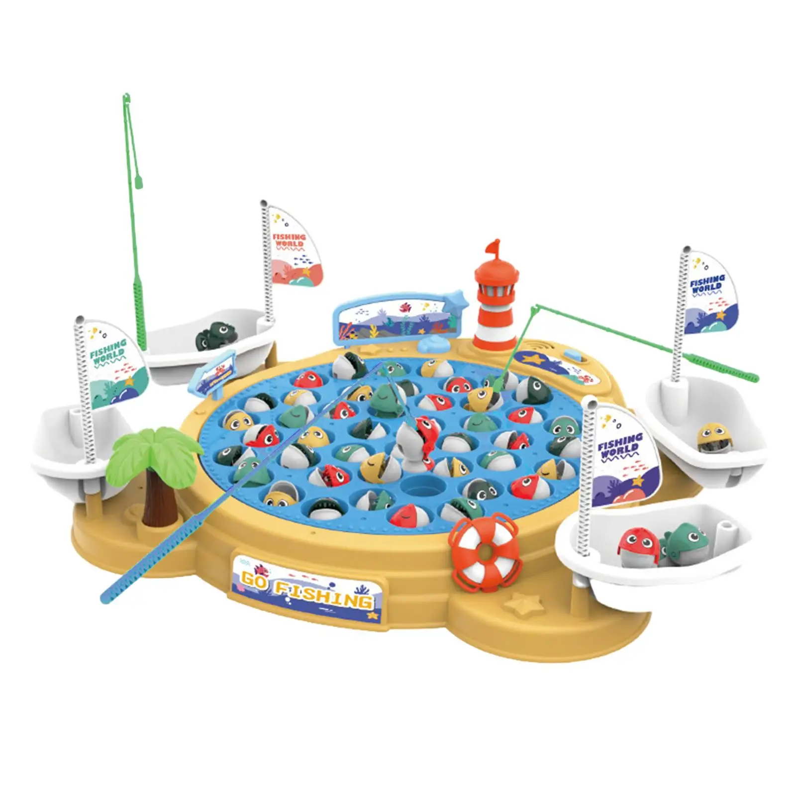 Rotating Fishing Game Toy Novelty including Fishes and Fishing Poles Rotating Board Game for Children Kids Girls Birthday Gifts