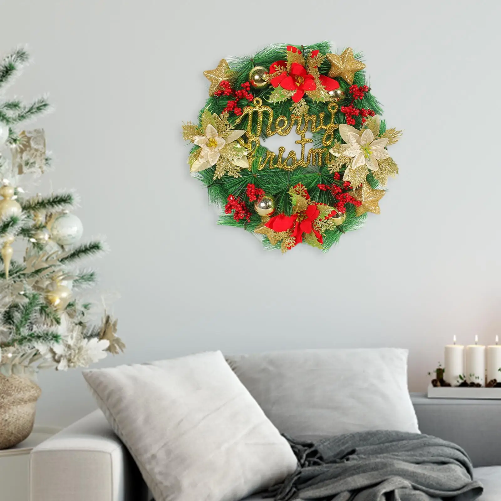 14 inch Christmas Wreath for Window Shopping Mall Outdoor Indoor Hanging Decoration