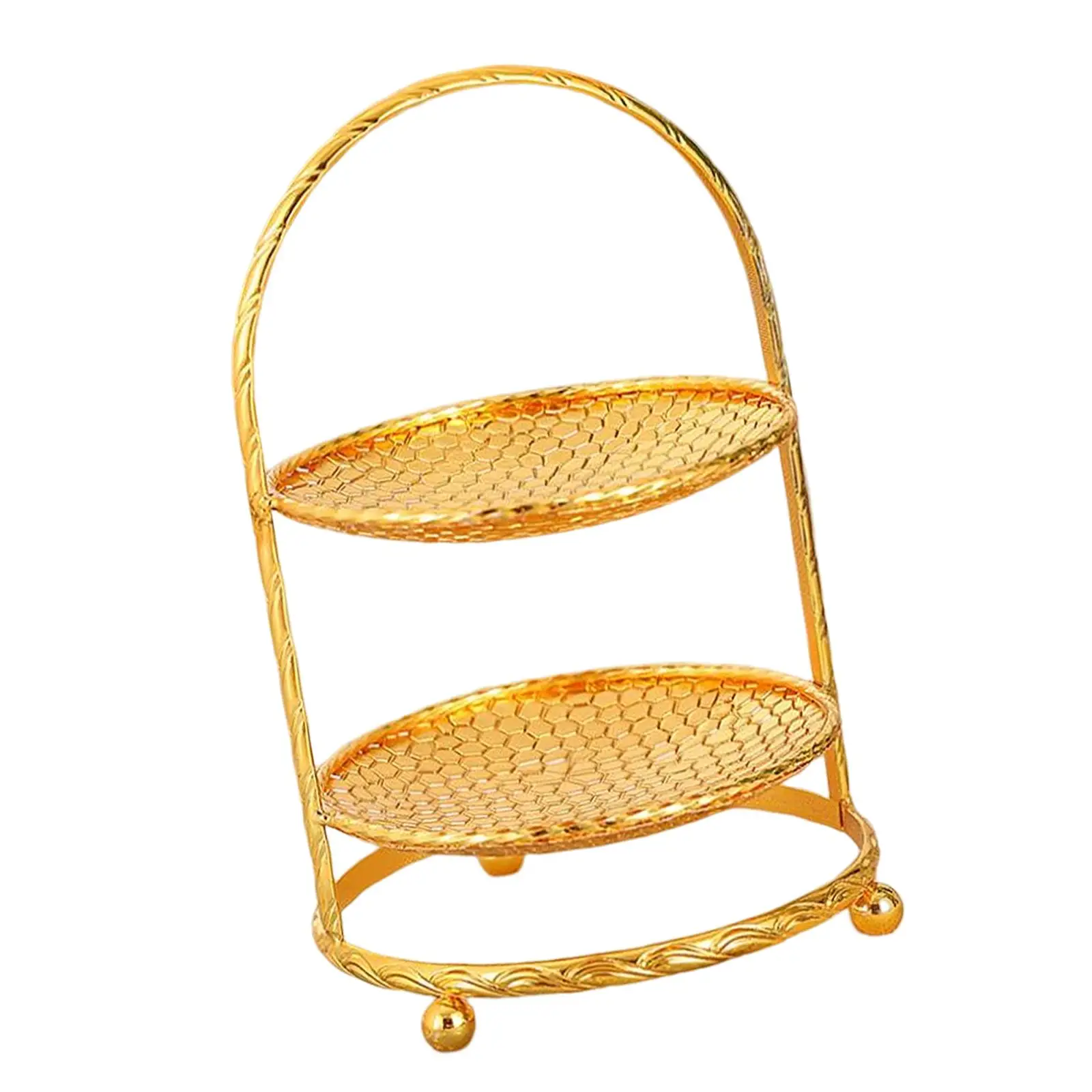 Golden 2 Tiered Cake Stand Tea Party Serving Platter Elegant Durable for Afternoon Tea ,Easy to Carry and Storage Widely Use