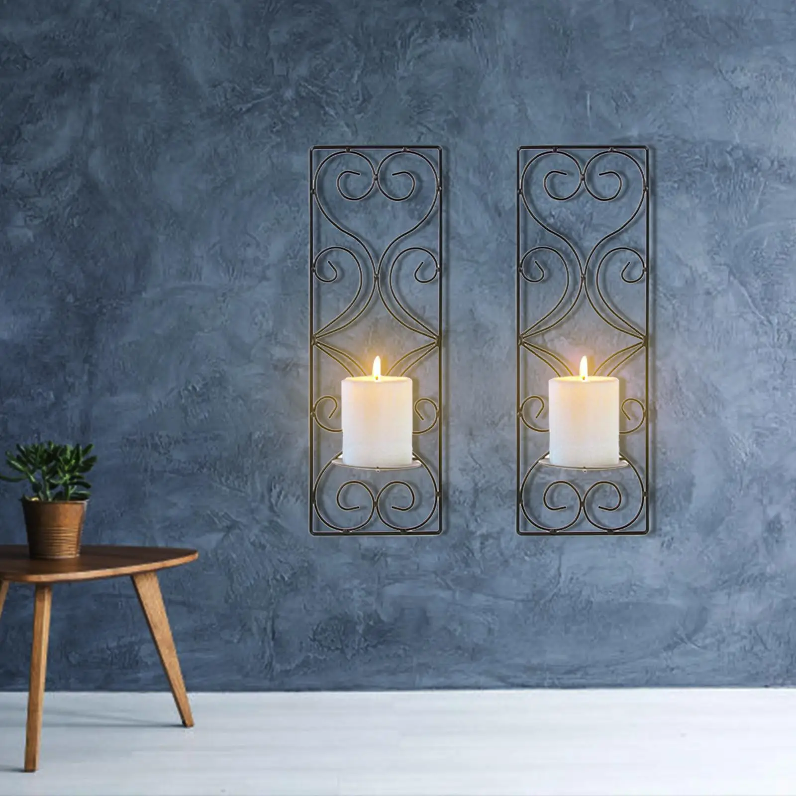 2Pcs Scroll Candle Sconce Shelving Pillar Candle Living Room Pathway Office
