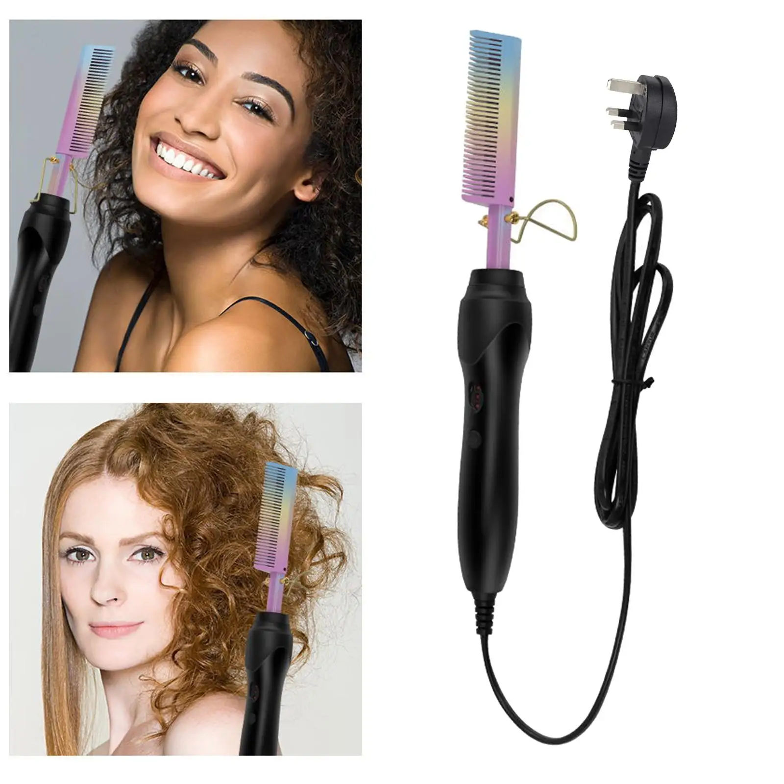 Hair Straightener Comb Brush Straightening Professional Hot Air Brushes UK Plug