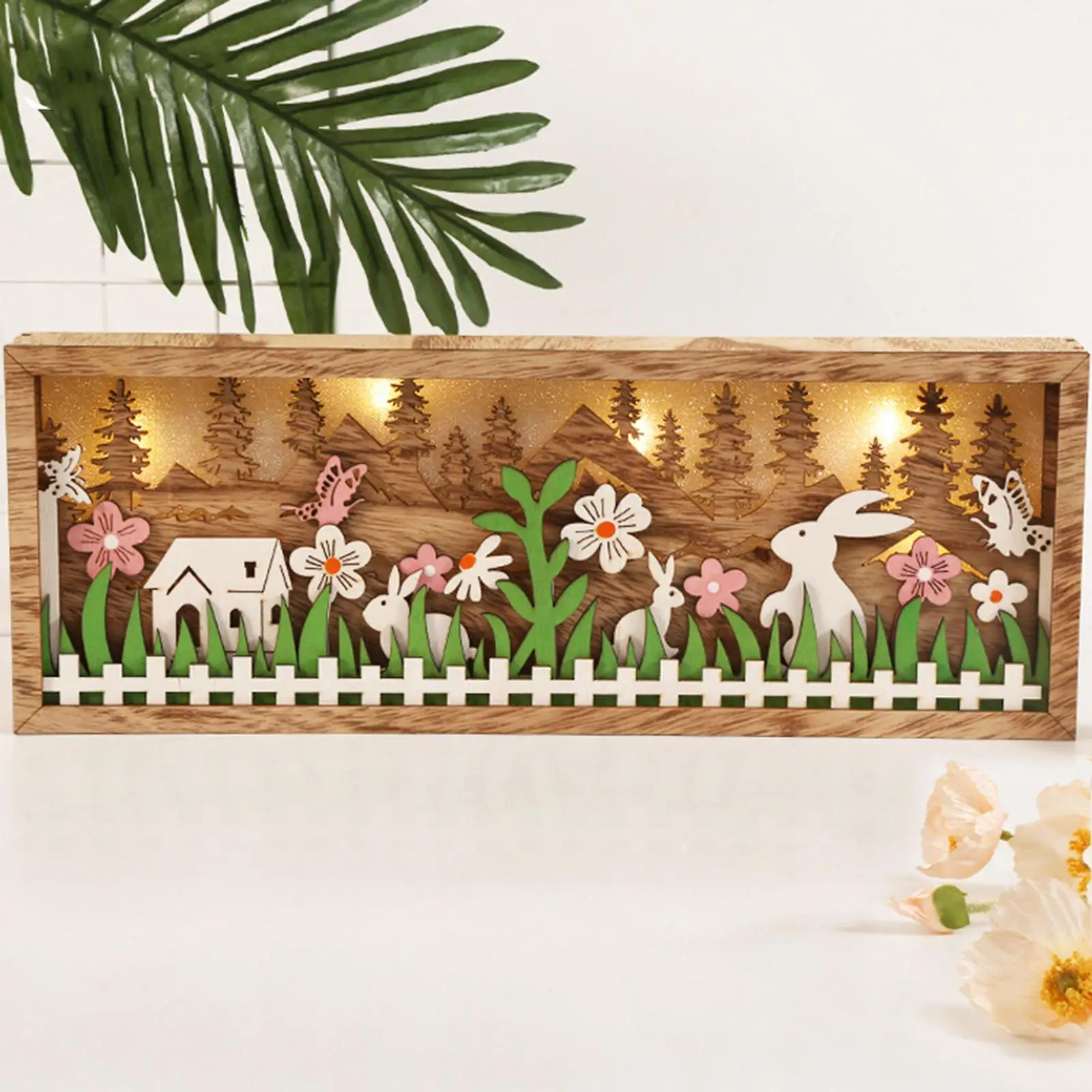Wooden Light up Easter Bunny Decoration Craft for Tabletop Office Ornaments