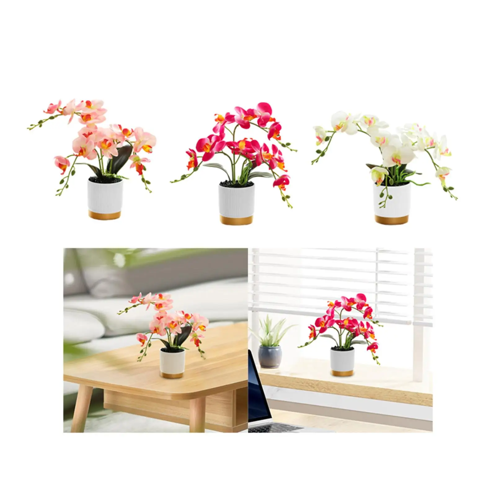 Artificial Flower in Pot Potted Plants Easy to Clean Ornament Fake Orchid Bonsai for Garden Bathroom Spring Festival Kitchen