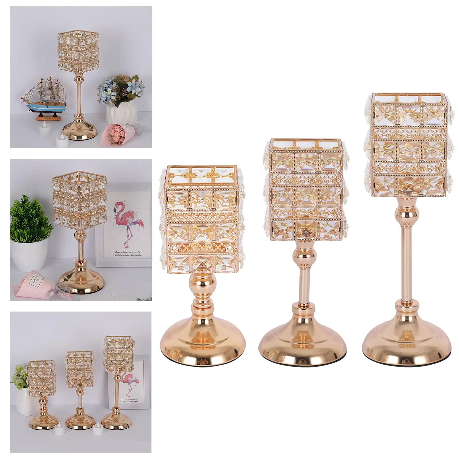  Holder Embellishment Tealight Holder ,Metal Crystal Candlestick Candelabra for home and hotel Tabletop Holiday Decoration