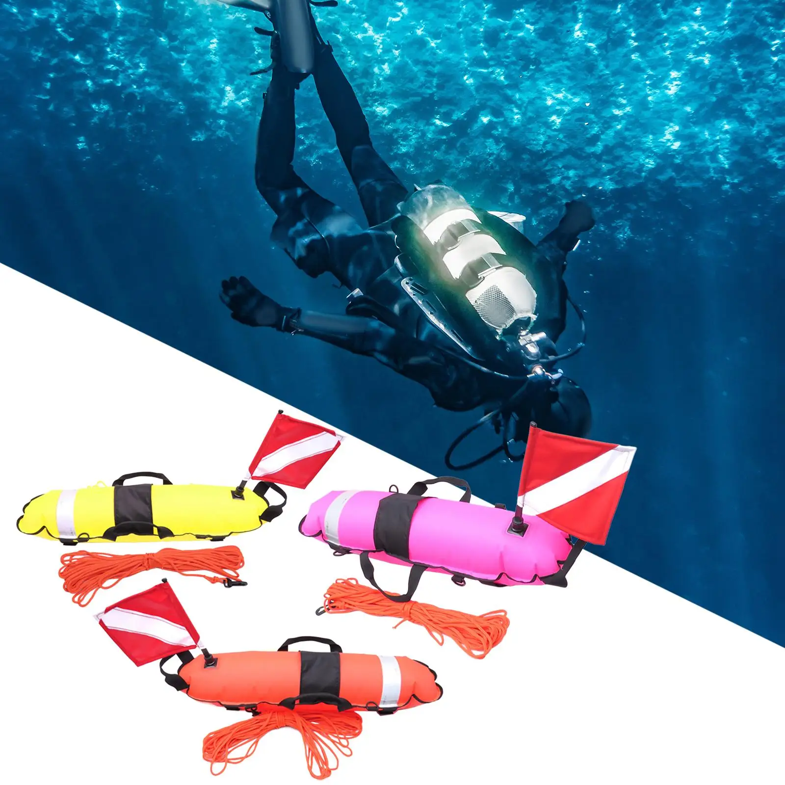 Freediving Buoy Float with Ropes Inflatable Training Buoy for Snorkeling