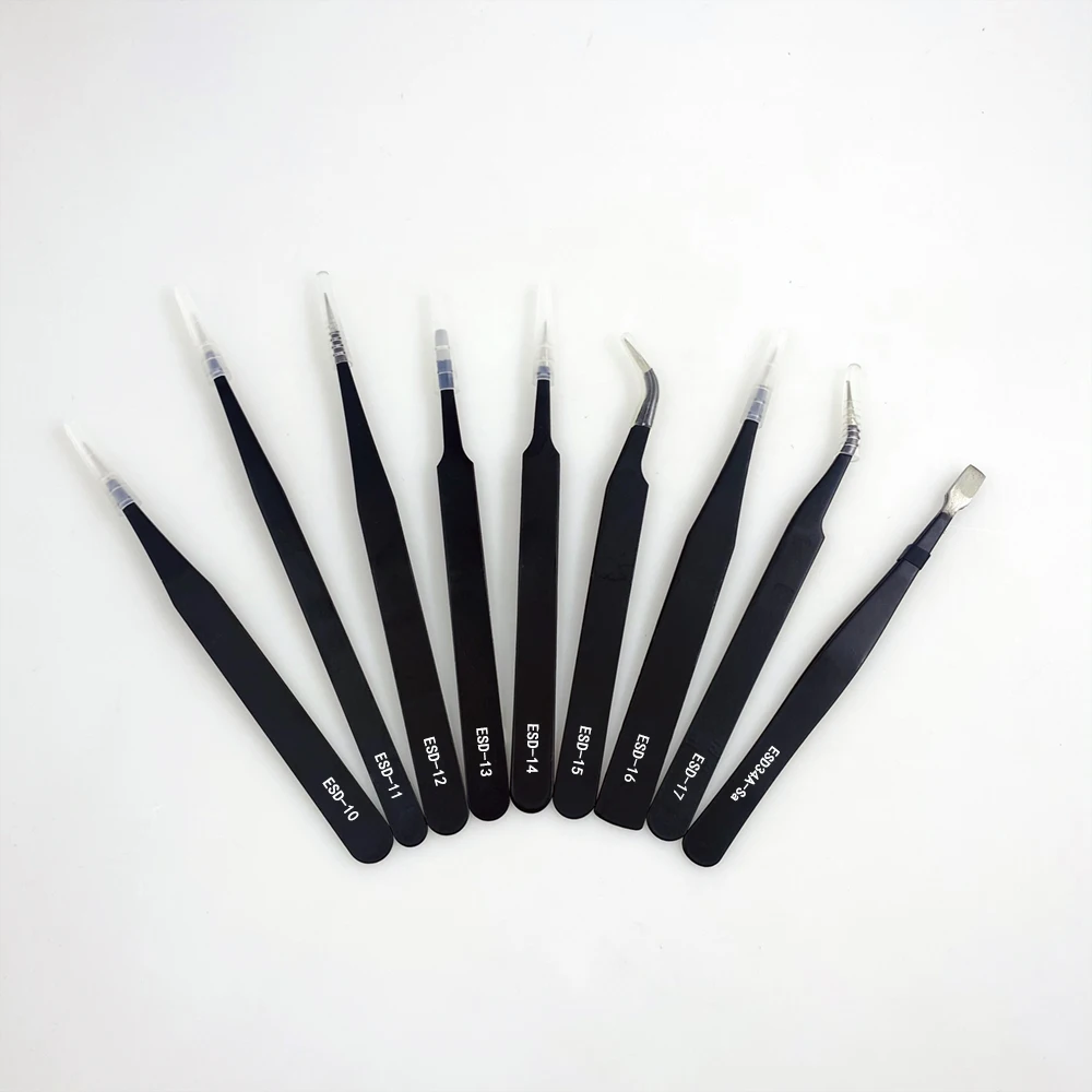 Description Picture 4 of itemIndustrial Precision Stainless Steel Tweezers Set Anti-static ESD  Maintenance Tools Curved Straight Tweezers Repair Tools