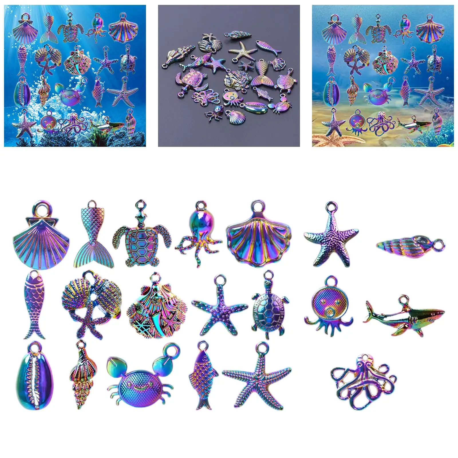 20x Ocean Theme Charms Pendants Starfish Shell Octopus Ocean Elements Charms DIY Pendants for DIY Jewelry Making Key Chains Gift