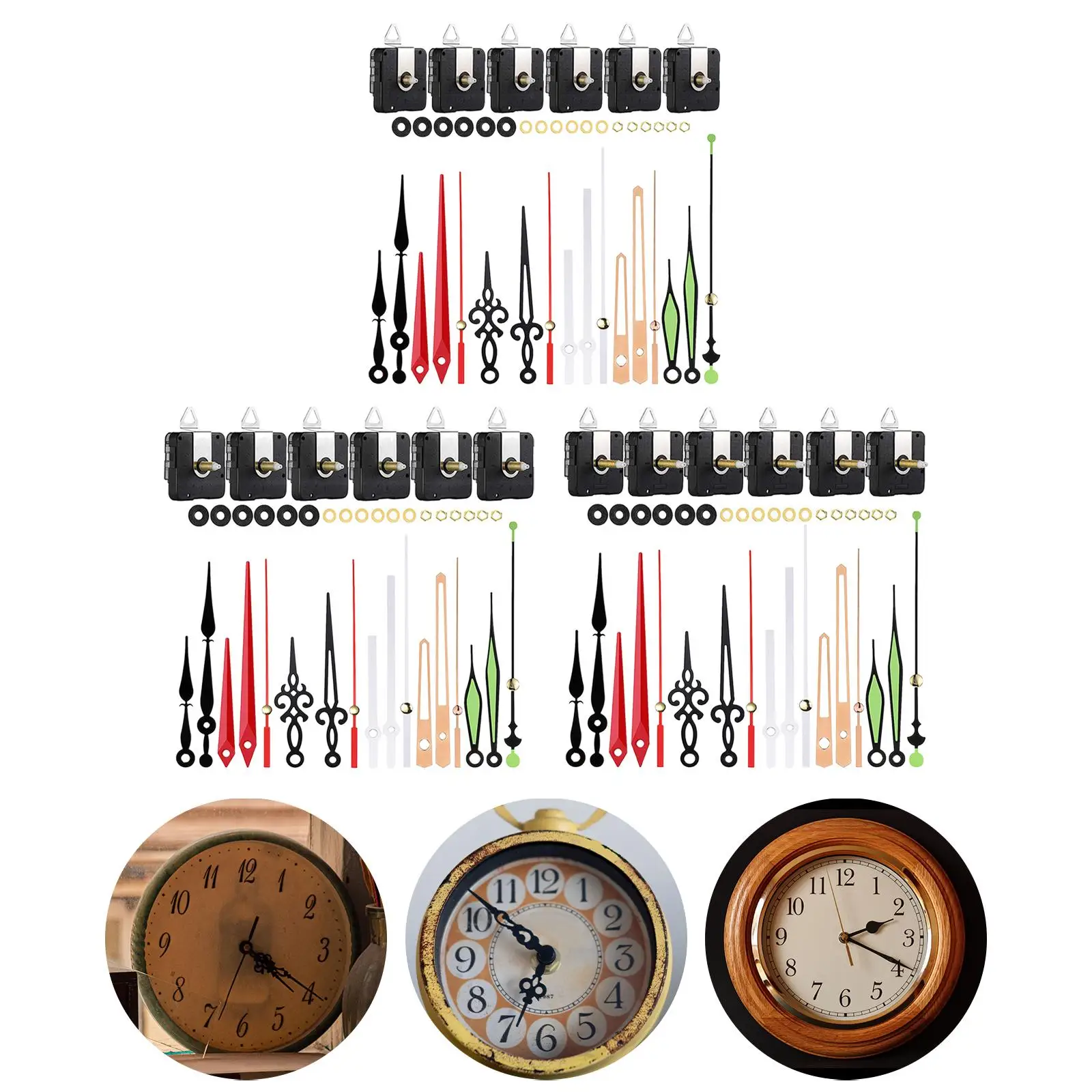6x DIY Wall Clock Movement Mechanism Hanging Clock Mechanism with Hands Clock Movement Replacements for Craft Clocks Bar Office