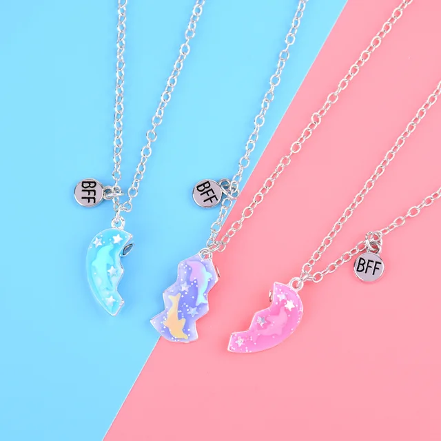 K790 3PCS Colorful Children Necklace Good Friends Dolphin Drip Oil Creative Magnet  Necklaces Pack for Women