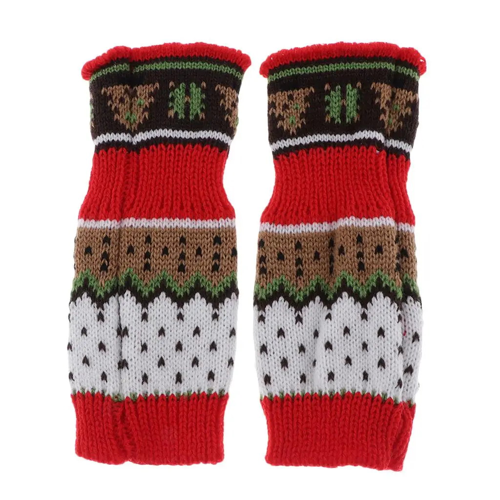 2x Colored Knitted Fingerless Gloves Outdoor Thumbhole Arm Warm Mitten