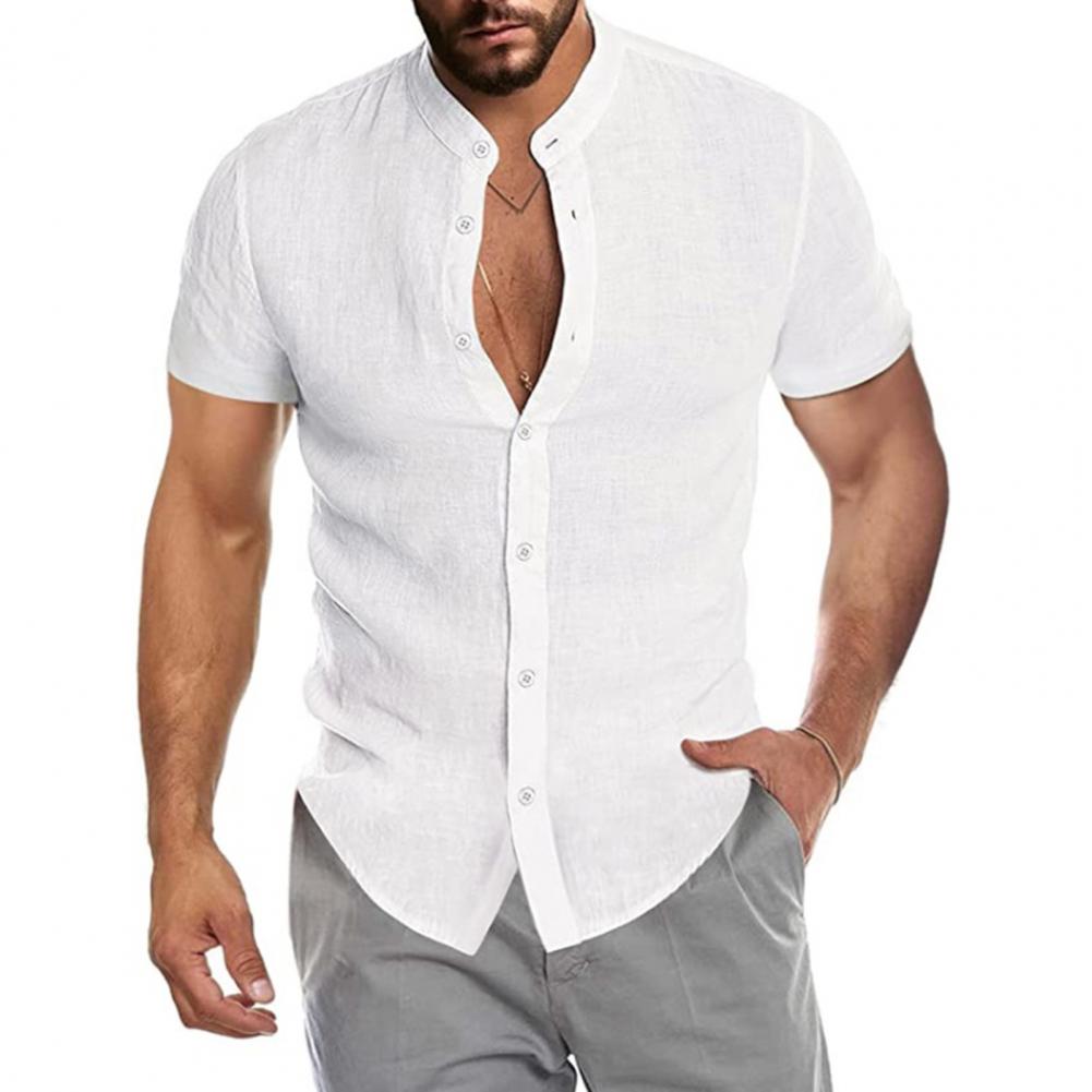 Title 2, Chemise en lin pour hommes, col montant, manche...