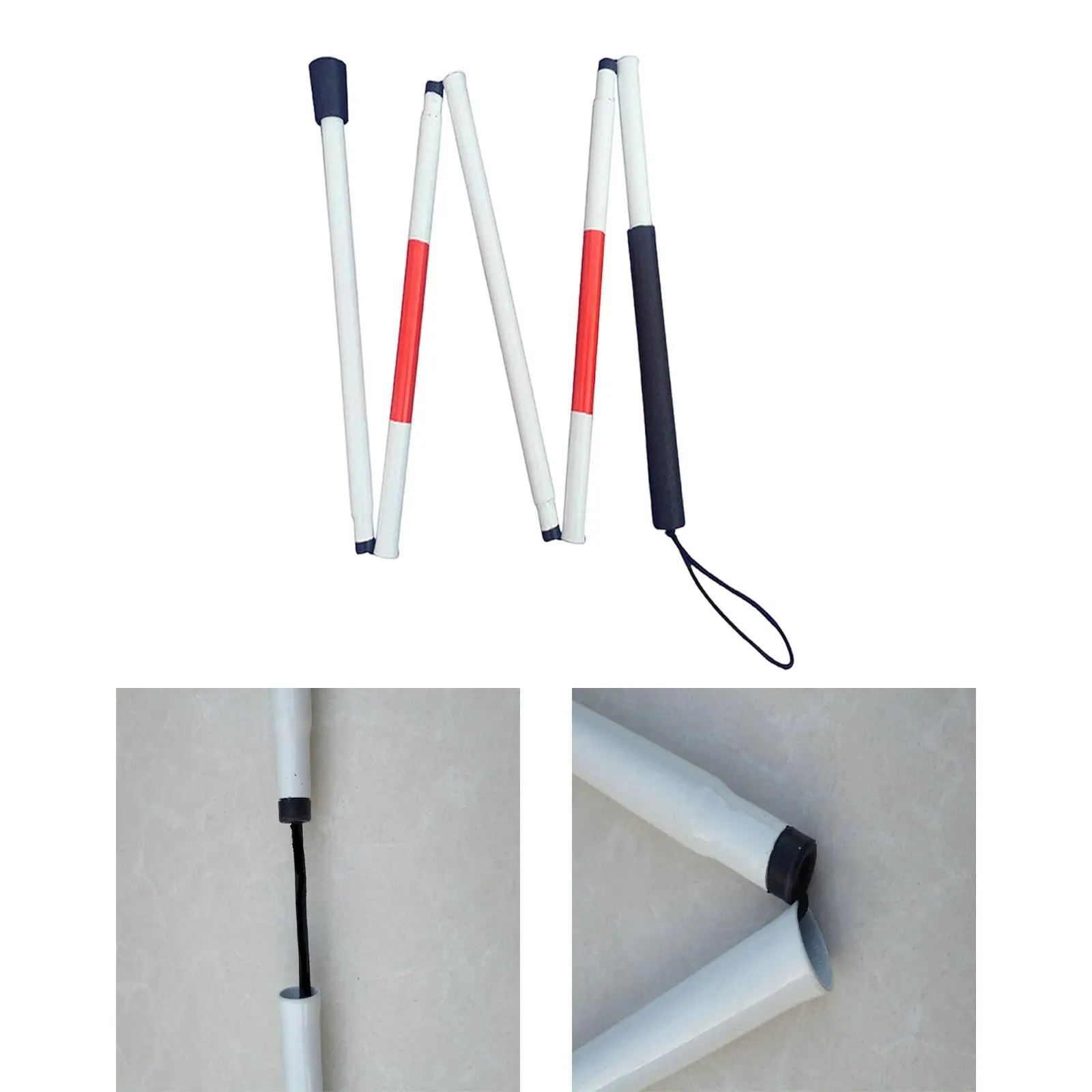 Folding Blind Cane Anti Shock Non Slip Handle Red and White Guide Crutch for Outdoor Hiking