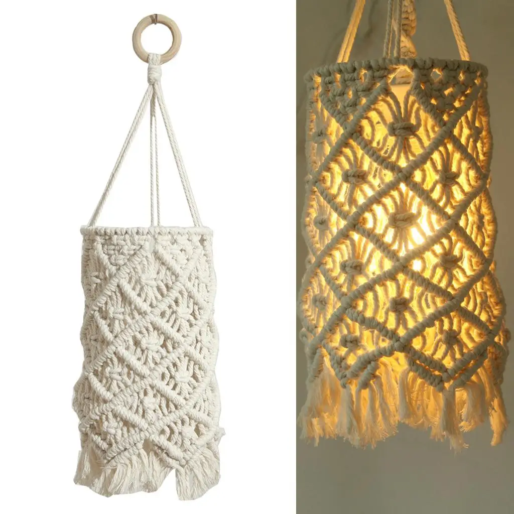 Woven Macrame Lamp Shade Hanging Pendant Light Cover for room and home Decor