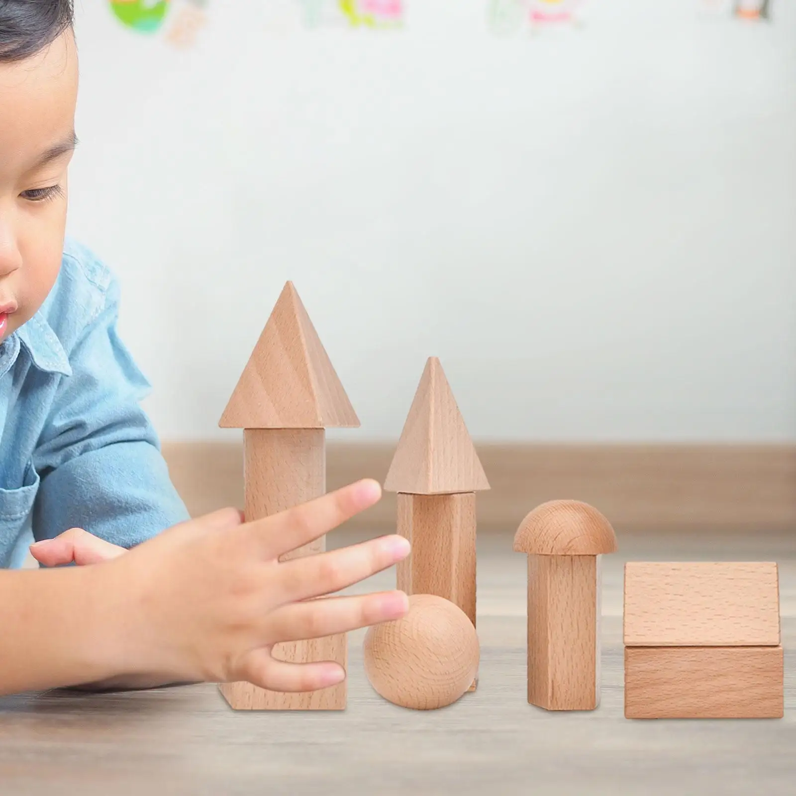 Wood Geometric Solid Blocks Learning Toy for Kindergarten Home Children