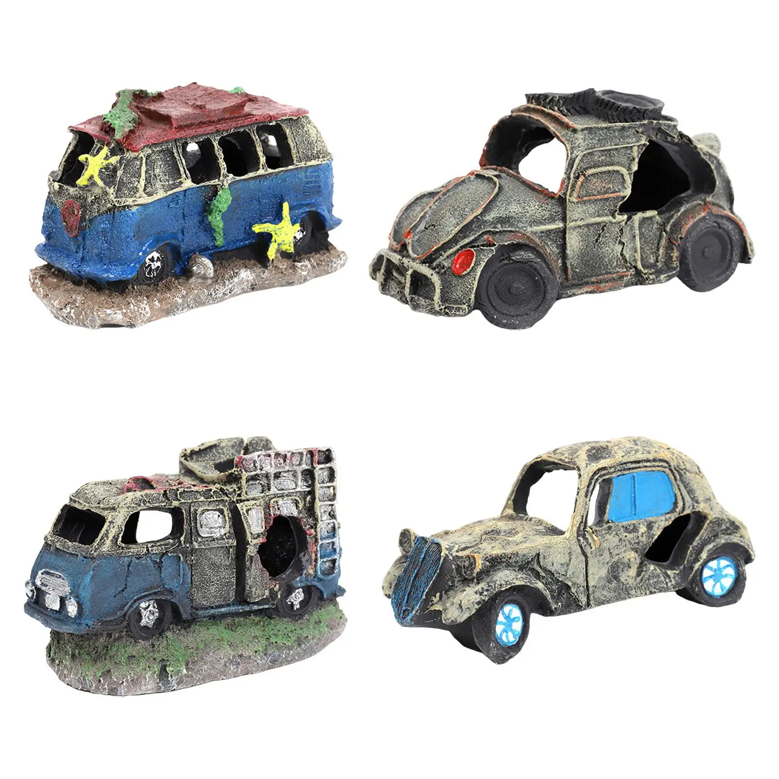 Resin Car Wreck Aquarium Decoration Shelter Aquarium Fish Hideout for Aquatic Pets to Breed Prawn Spawning Rest Play Fish