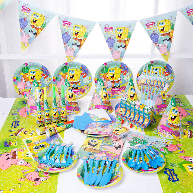 Spongebobs Theme Party Supplies Birthday Decoration Set Paper Cups Plates  Knives Forks Ballons Backdrop Banner DIY Room Decor - AliExpress