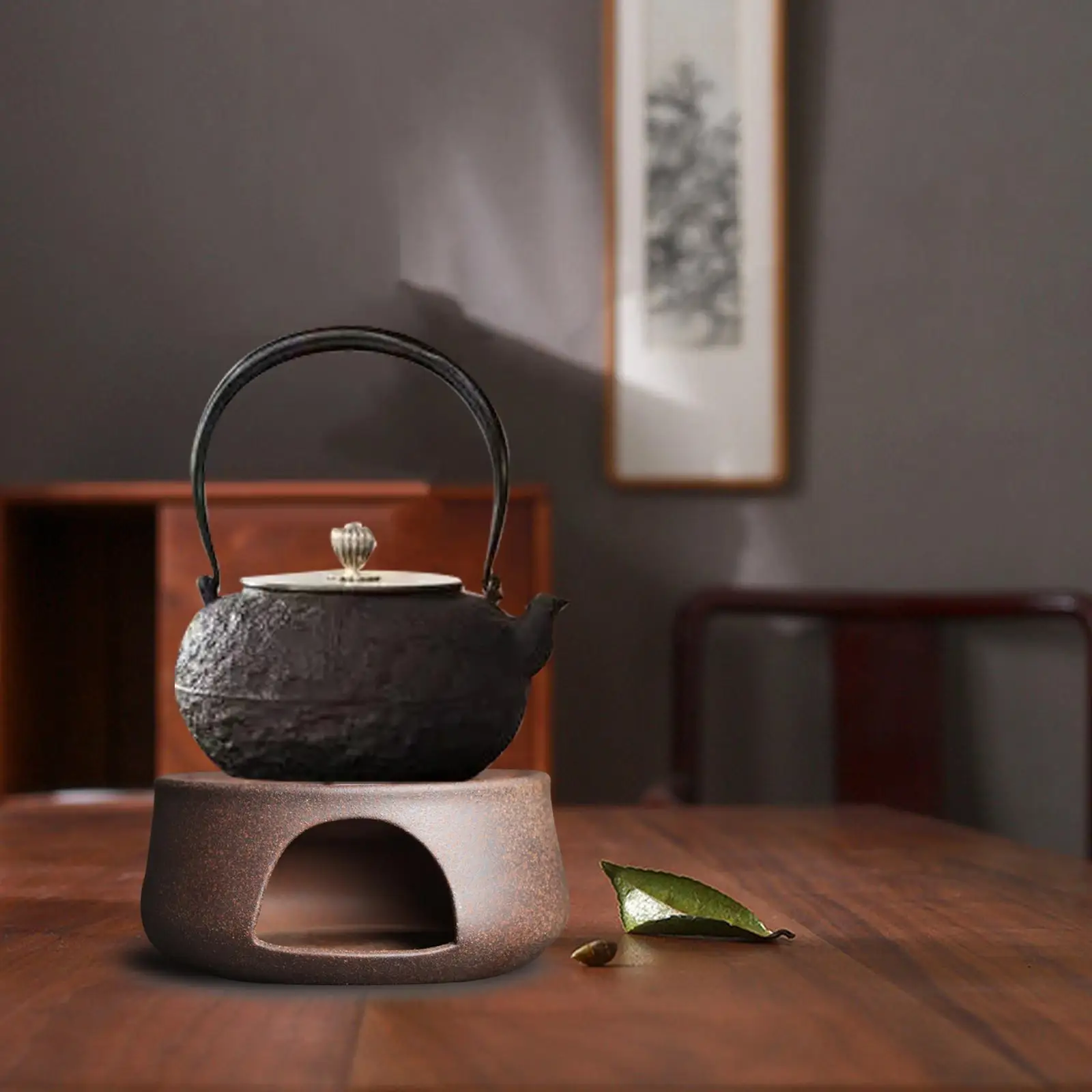 1x Tea Pot Heater Tea Warmer Insulation Base Tealight Holder Stoneware Teapot Warmer Holder for Tea Camping Cafe Hotel Kitchen