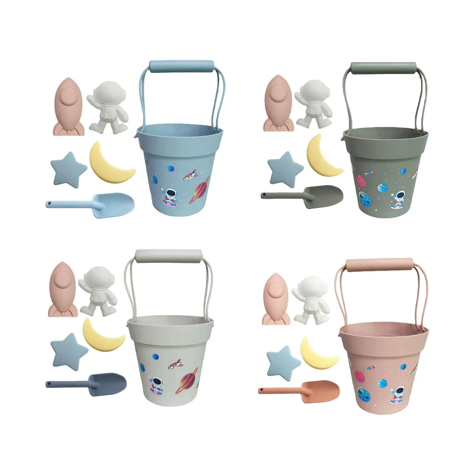 6Pcs Beach Buckets Shovel Tool Set Beach Sand Toys for Children Kids Baby Boys Girls