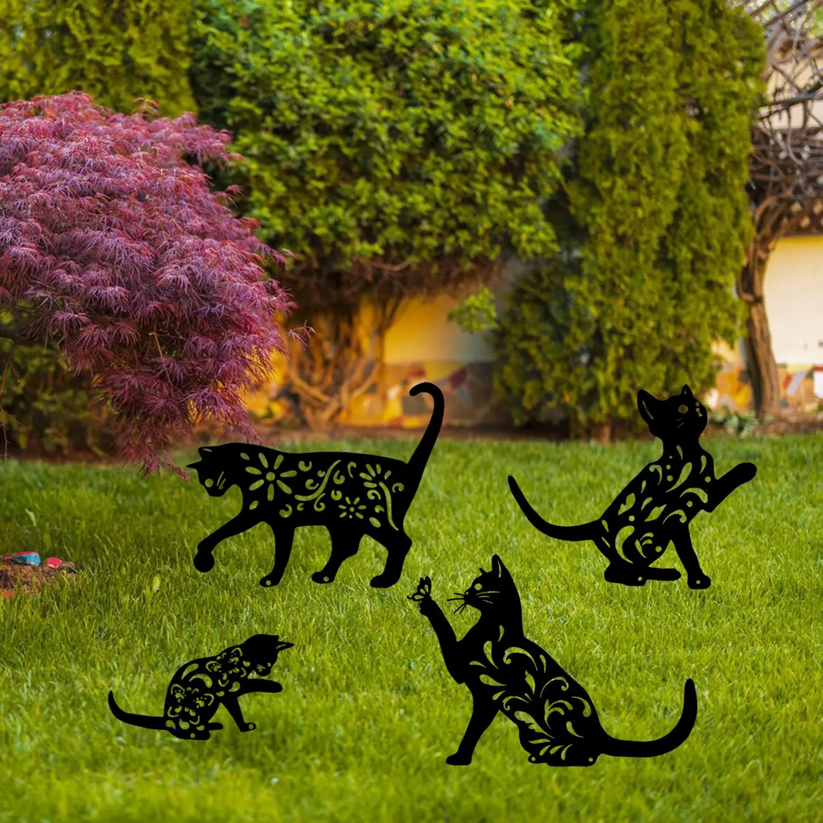 Cat Garden Metal Stakes Silhouette Stake Decorative Yard Sign Lawn Stakes for Party Lawn Patio Yard Decor