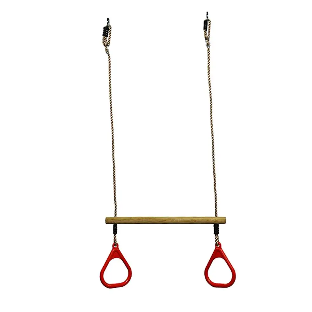 80KG Swing Trapeze Wood Trapezoidal Bar Swing Set with Swing Rings