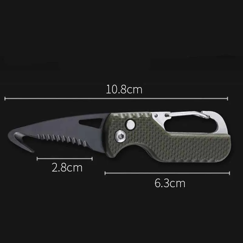 Outdoor camping portable folding knife multifunctional serrated hook knife stainless keychain survival cutter tool box opener - top knives