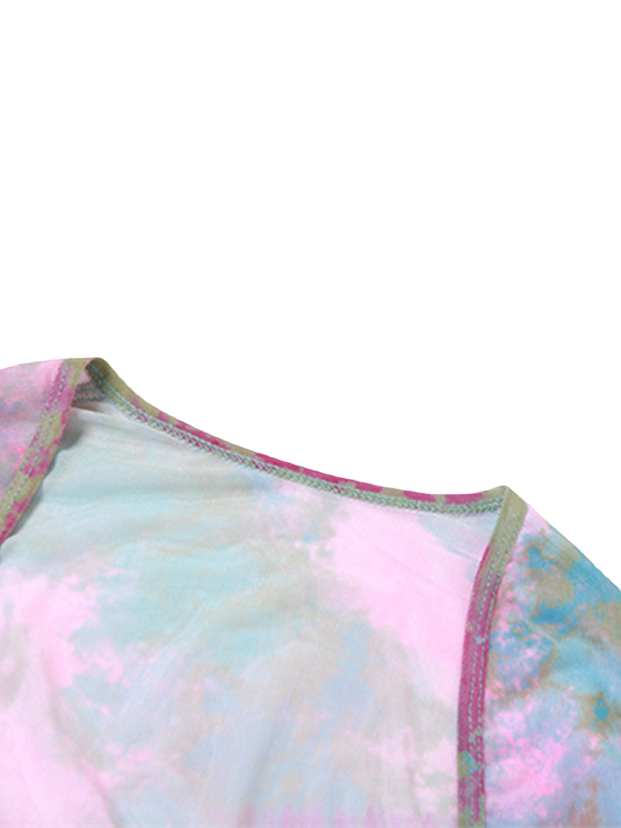 Frauen y2k 3 Stück Sommer Outfits Mode ästhetische Langarm Achsel zucken Tops Krawatte Dye Print Weste unregelmäßigen Minirock Set für Party – Detail 16