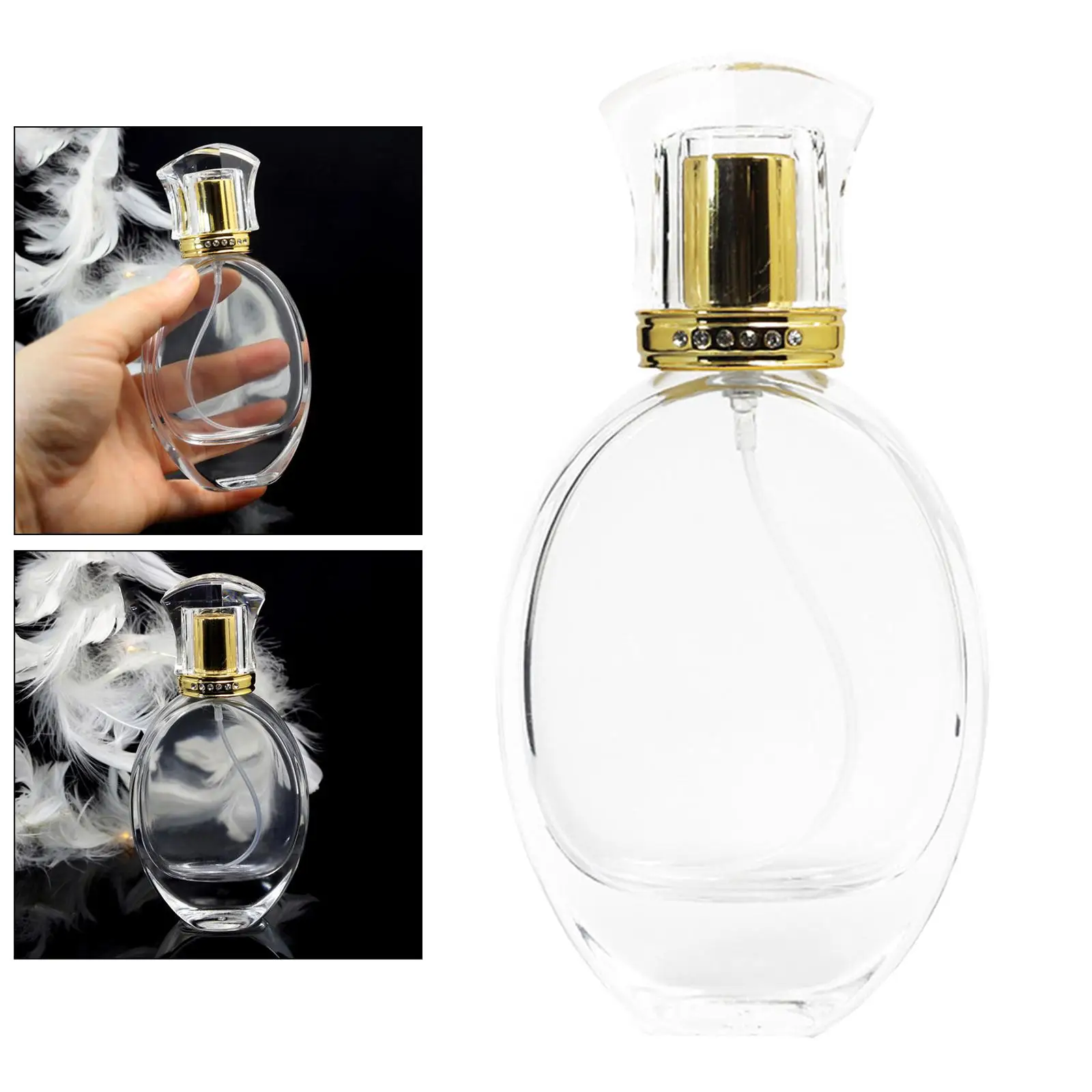 50ml 1.7OZ Oval Empty Refillable Clear Crystal Glass Cosmetics Perfume Sprayer Bottle for Makeup