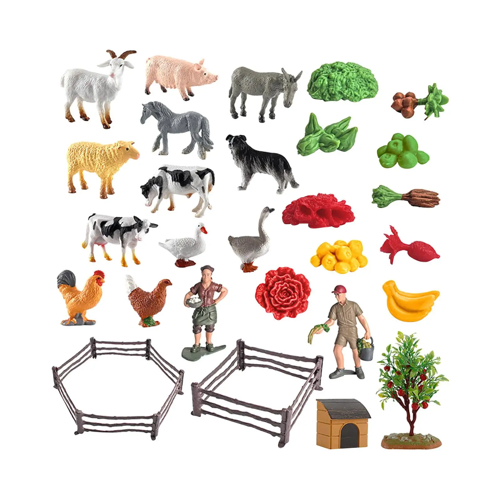 36Pcs Sand Table Farm Scene Decorative Display Supplies Breeder Figure Vegetables Decoration Toy DIY Statue for Micro Landscape