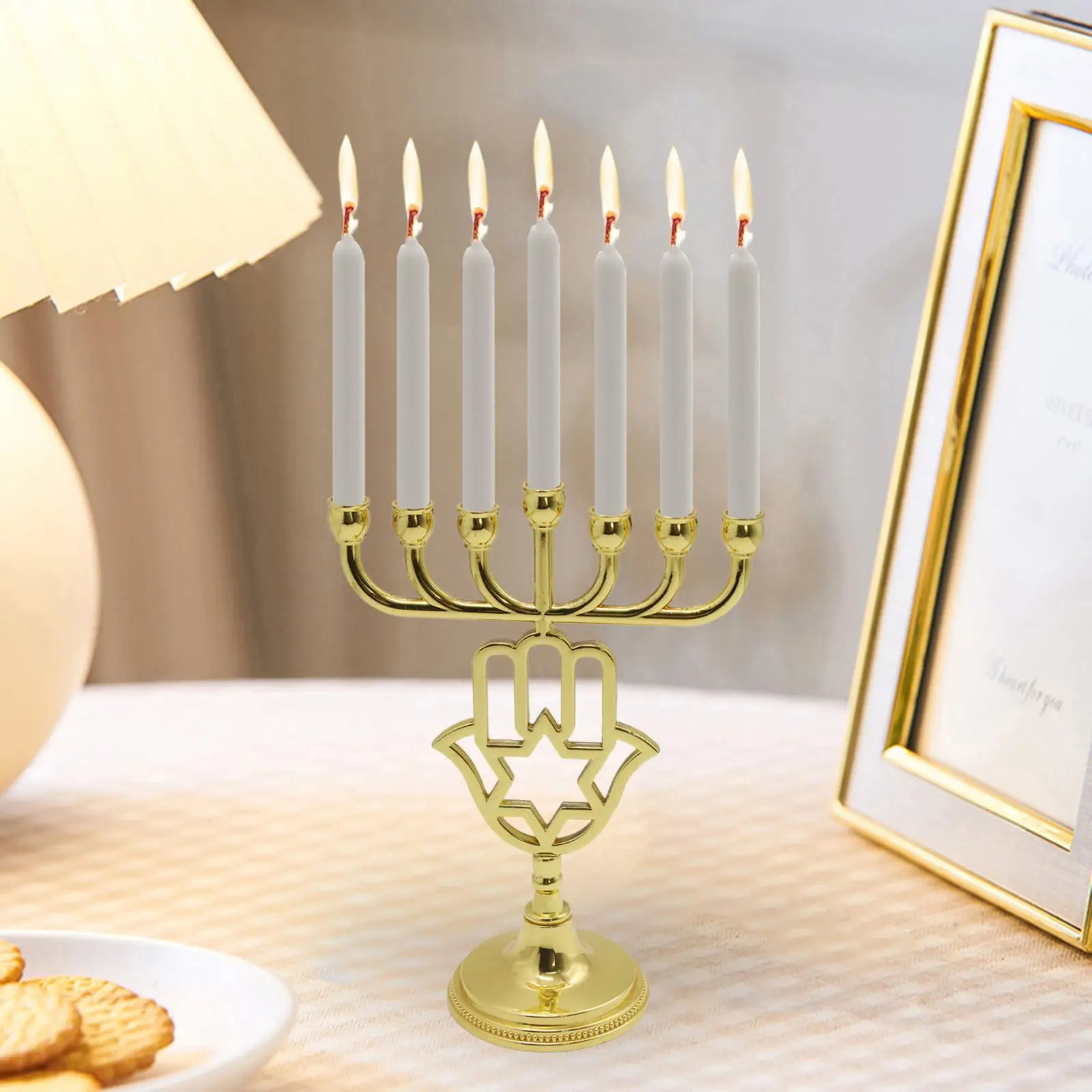 7 Branches Candle Holder Tabletop Hanukkah Menorah Ornament Candle Stands for Wedding Party New Year Home Decor