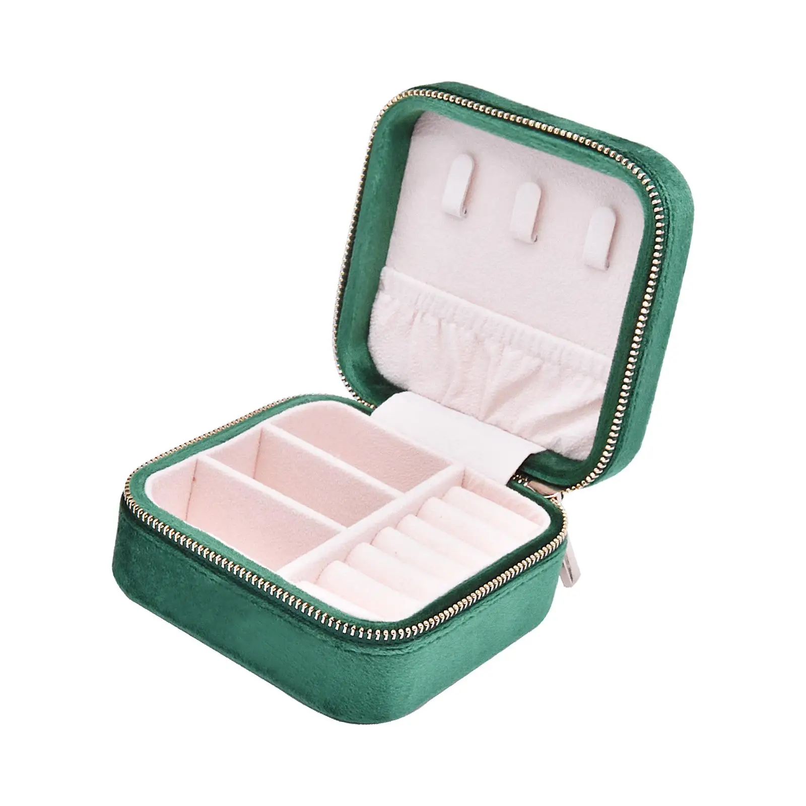Jewelry Storage Box Zipper Double Layer Velvet Portable Display Holder Boxes Storage Case Collection Box Small for Girls Women