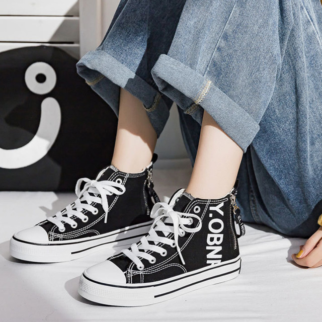 スニーカー Ouder Canvas PLATFORM SNEAKERS Design Sense High Top Canvas Shoes 2023 Autumn New Versatile