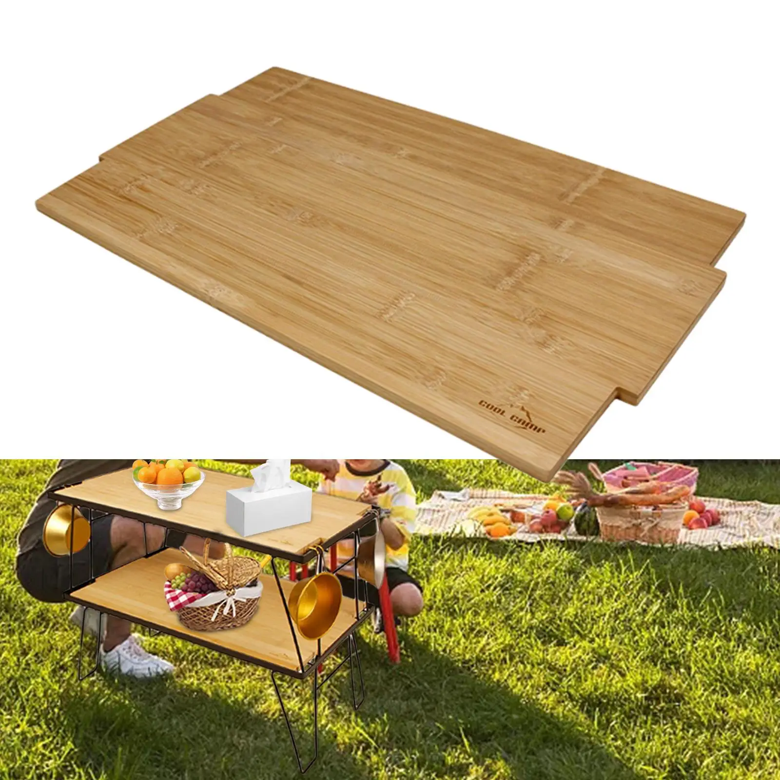 Portable Foldable Table Bamboo Wood Board Camping Board, Barbecue for Backyard Picnic