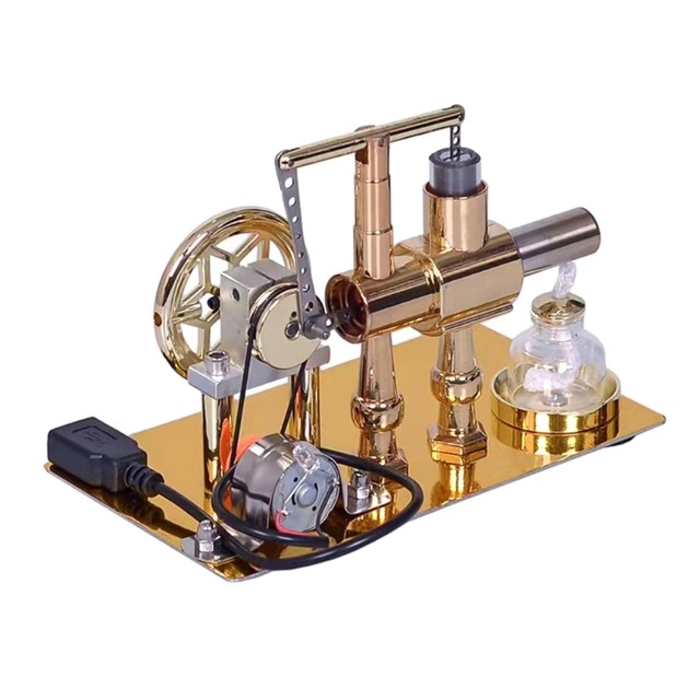 FARIGO Stirling Moteur Stirling - Cylindre En Métal - Moteur Stirling Avec 4 Lumières LED Et Base En Métal Noir - Générateur De Chaleur - Jouet Pour Les Amateurs De Mécanique