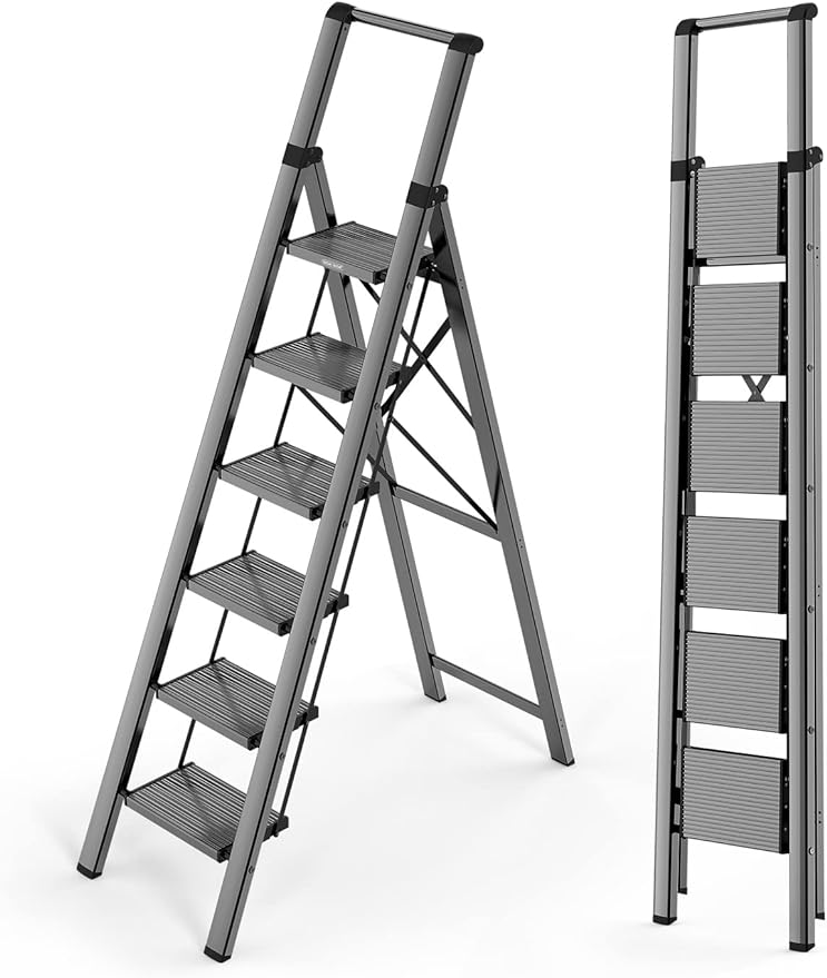 Title 1, WOA WOA 6 Step Ladder, Lightweight Foldable Lad...