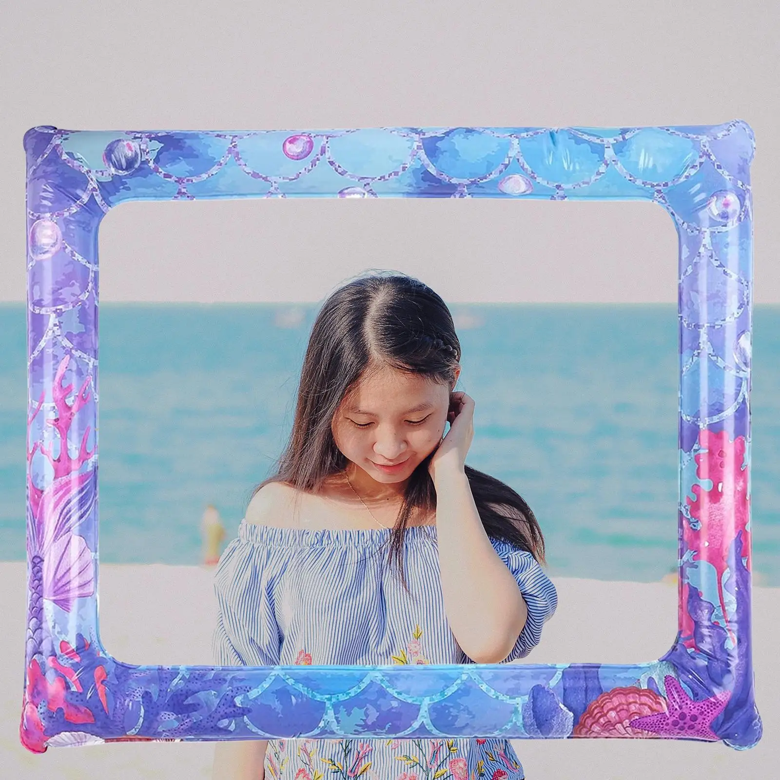 Inflatable Photo Frame Mermaid Themed Large Portable Summer Party Decoration Party Favor Supplies Selfie Photo Frame Photo Prop