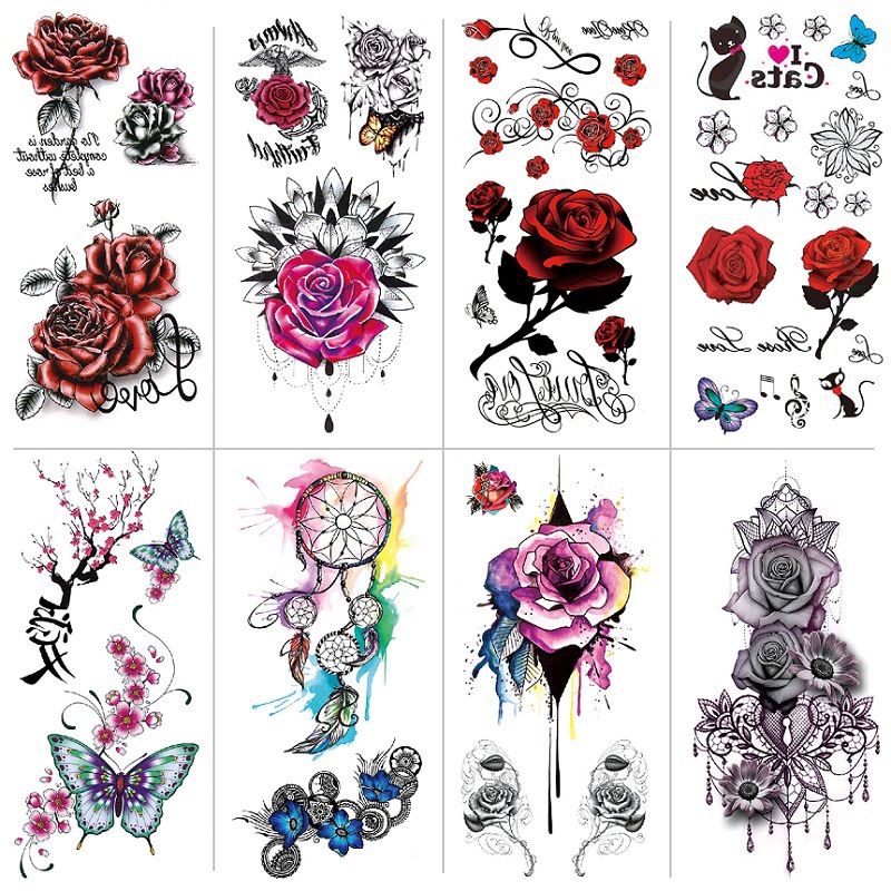 Best of Realistic Large Flower Tattoos For Women Girl Sexy Floral Blossom Branch Temporary Tattoo Long Lasting Fake Tattoo For Neck Hand Reviews & Tips