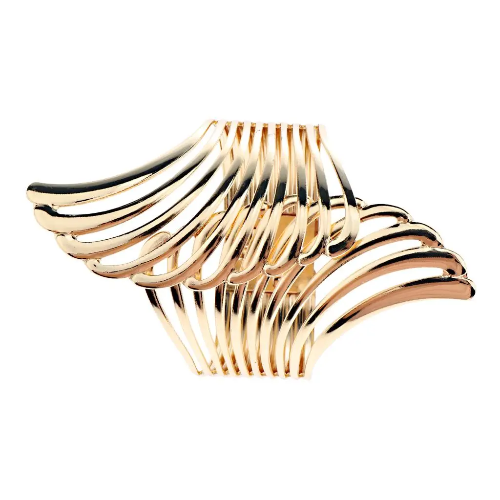 Women Luxury Gold Plated Big Wide Bangle Mesh Angel Wing Open Cuff Bracelet