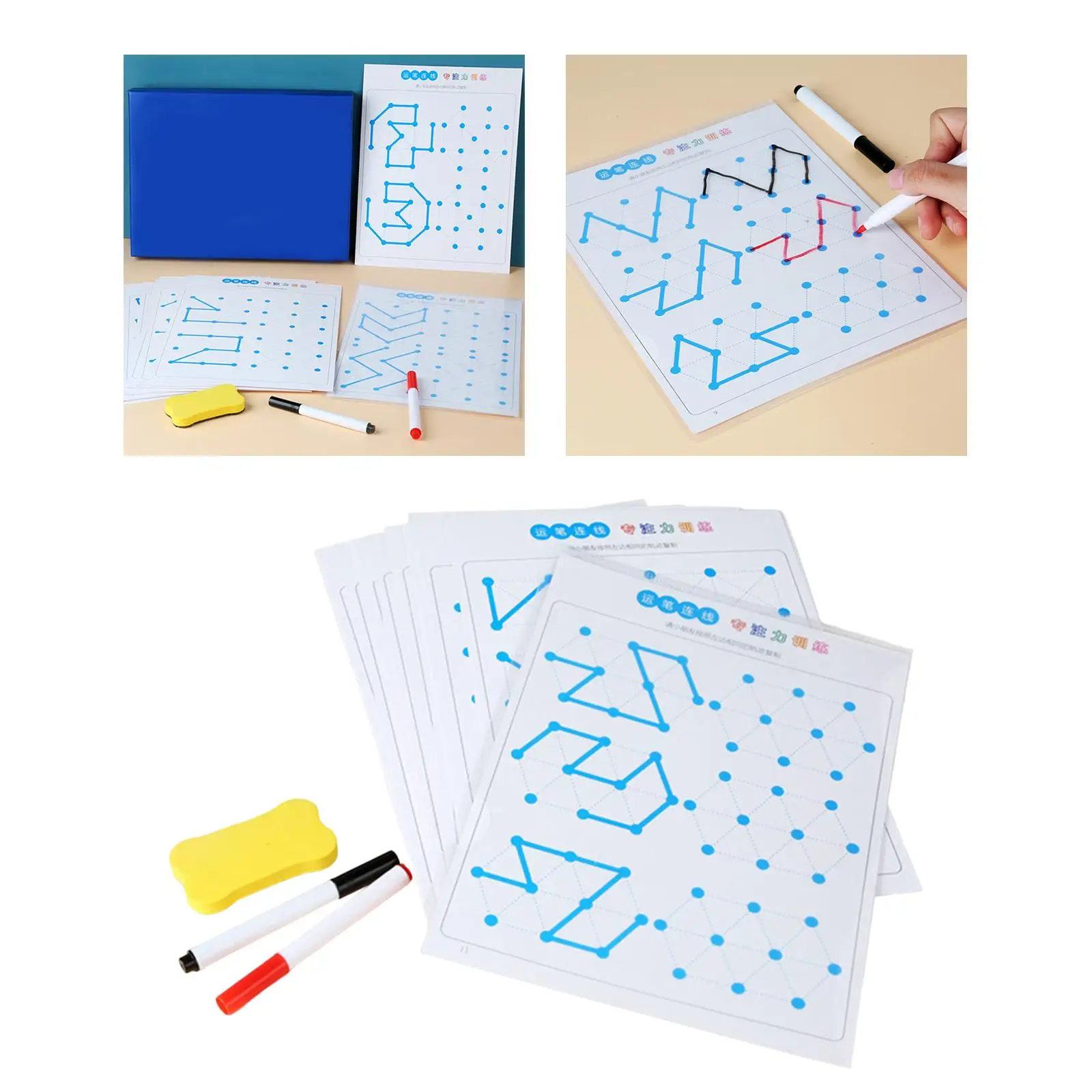 24 Pieces Wipe Clean Workbook Tracing with Erasers Durable Funny Pen Control Line Tracing Cards for Gift Practice Shape Tracing