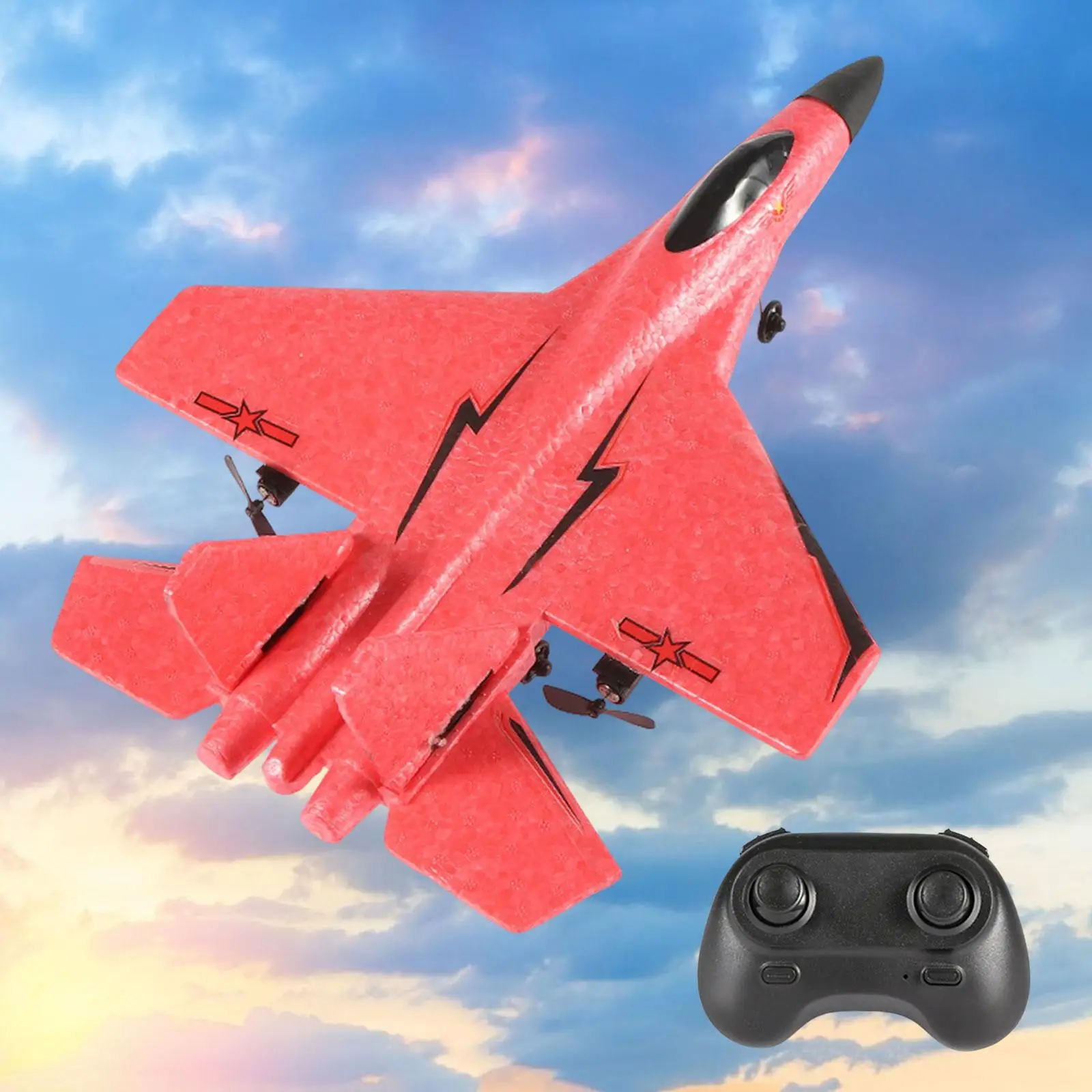 RC Plane Foam Airplane Ready to Flying A Key to Take Off Fighter Model with Cool Light 2CH Anti Falling Remote Control Aircraft