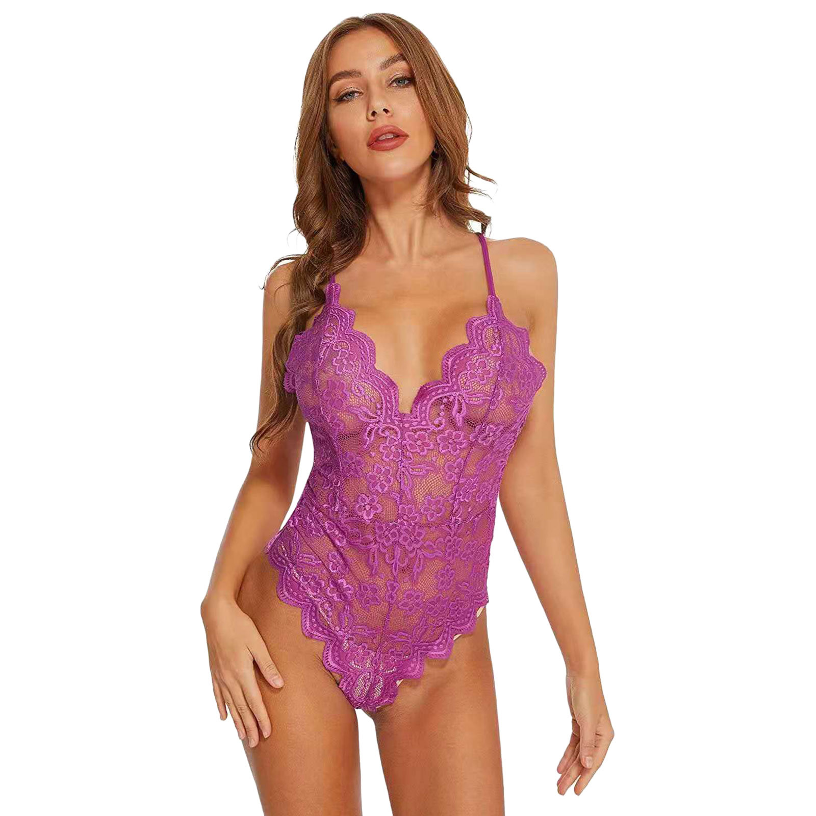 Women Sexy One-piece Nightwear See Through Lingerie Bra Set Lace Sleeveless Halter Bodysuit Teddy Underwear Sexy Lenceria Mujer