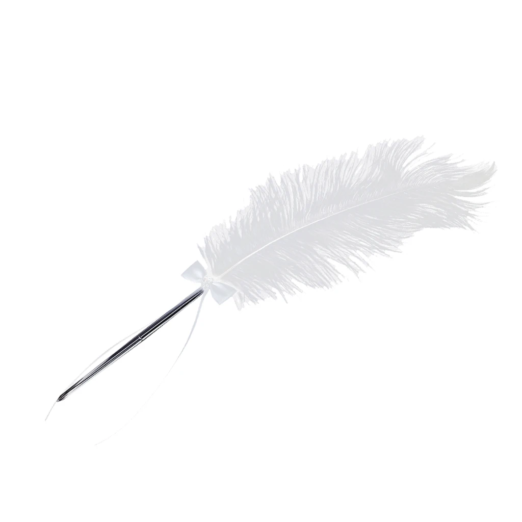 Wedding Bridal Party White Ostrich Quill Feather Guest Book Signing Pen Bowknot