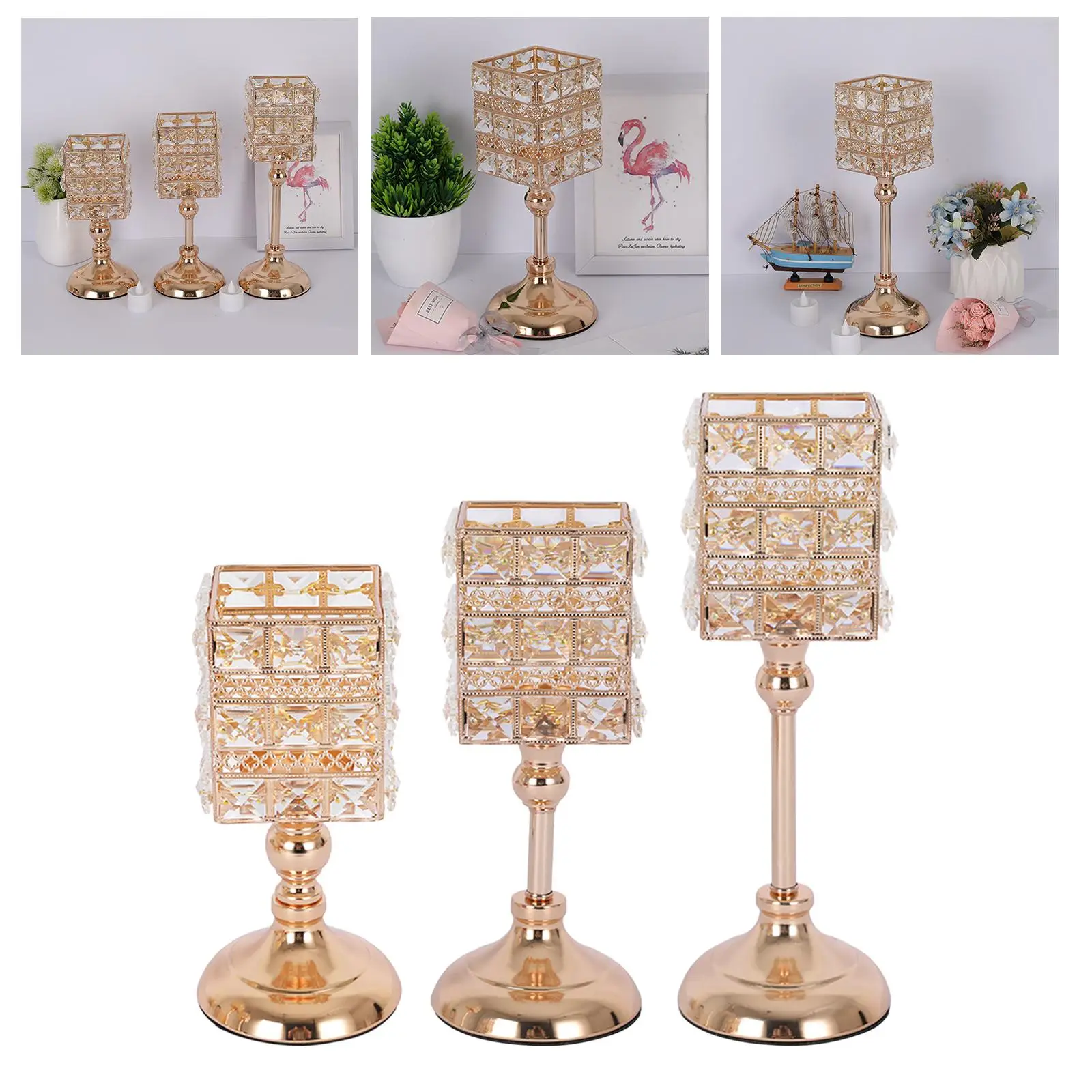  Holder Embellishment Tealight Holder ,Metal Crystal Candlestick Candelabra for home and hotel Tabletop Holiday Decoration