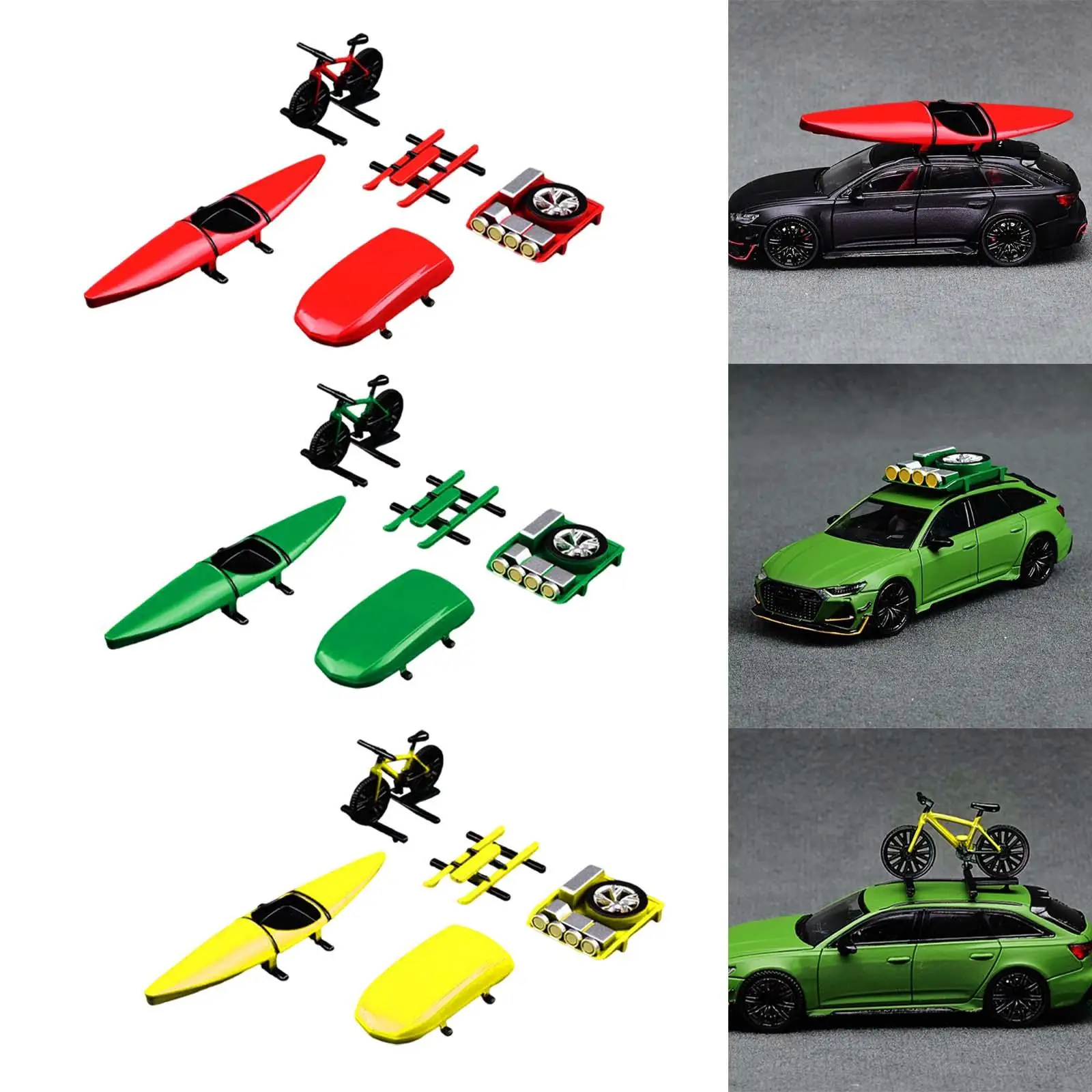 5Pcs Replace Parts Model Car Parts Kit Luggage Rack roof Box Tire Kayak for 1/64 RC Car DIY Modified Vehicle Accessory Part