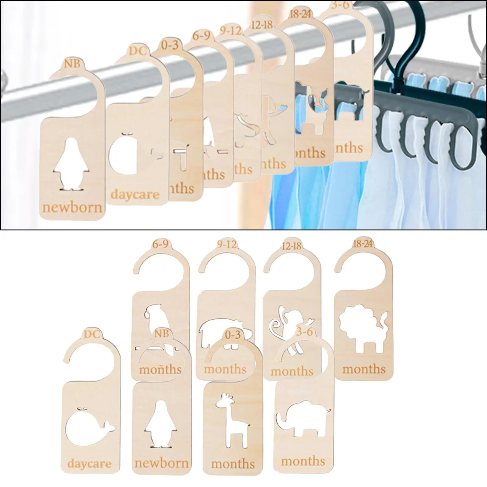 8Pcs Wooden Baby Closet Dividers Baby Clothes Dividers Hanger Double Sided Easily Organize for Closet Wardrobe Nursery Decors