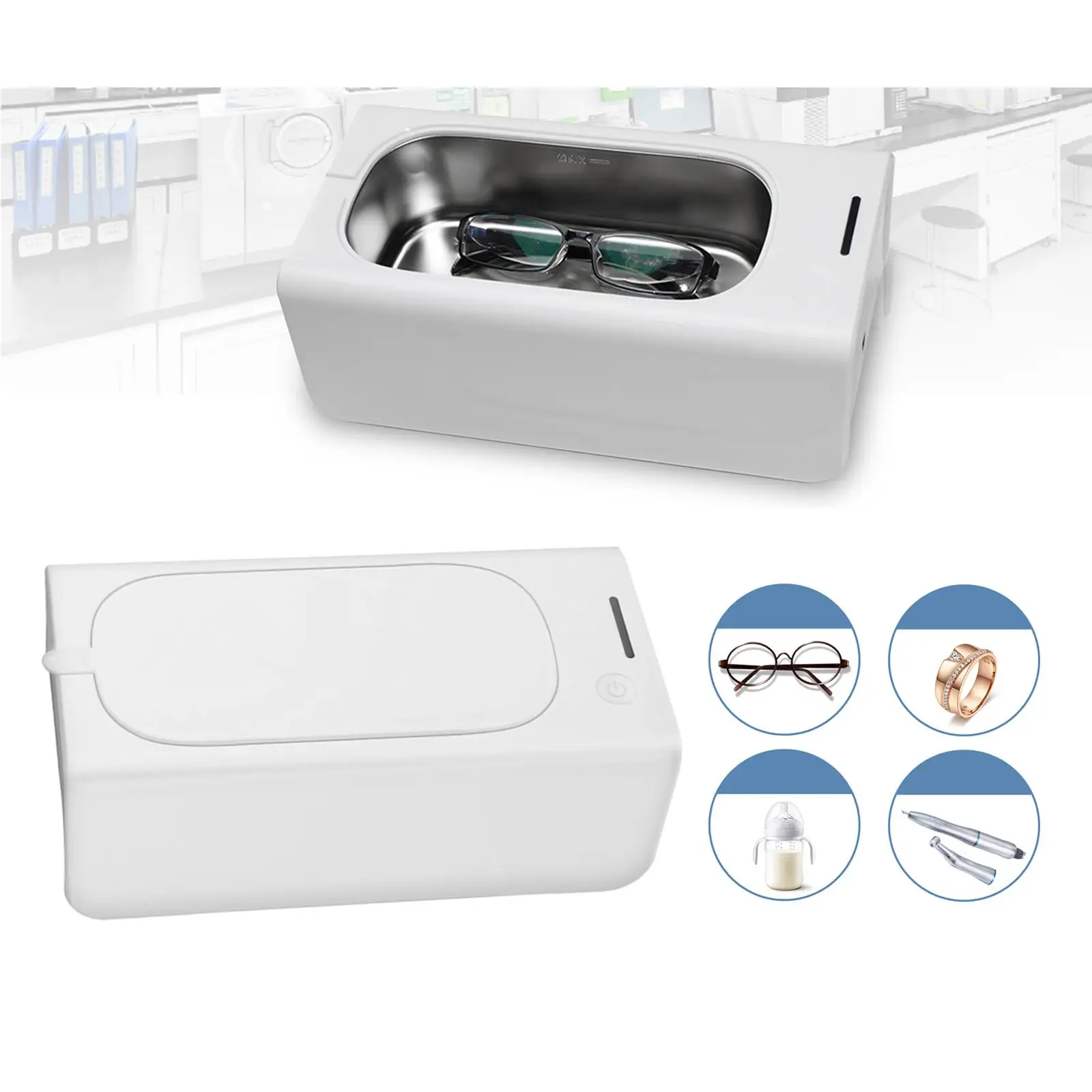 Electric Jewelry Cleaner Machine Ultrasonic Vibrating for Polishing Rings Necklace Dentures Professional Cleaning Tank Accessory