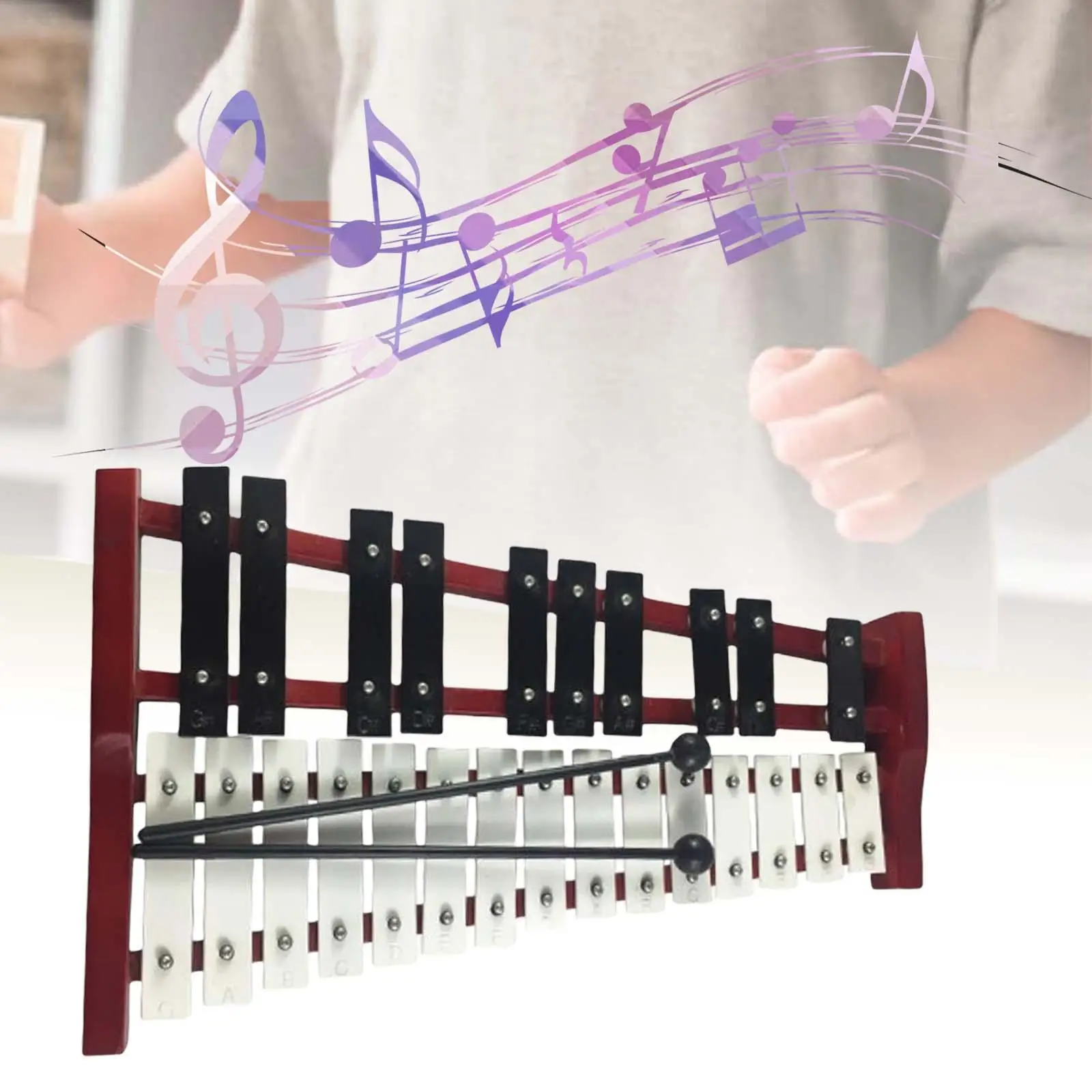 25 Key Glockenspiel Xylophone Measure 15.7x9.8x3inch Wooden Frame Portable
