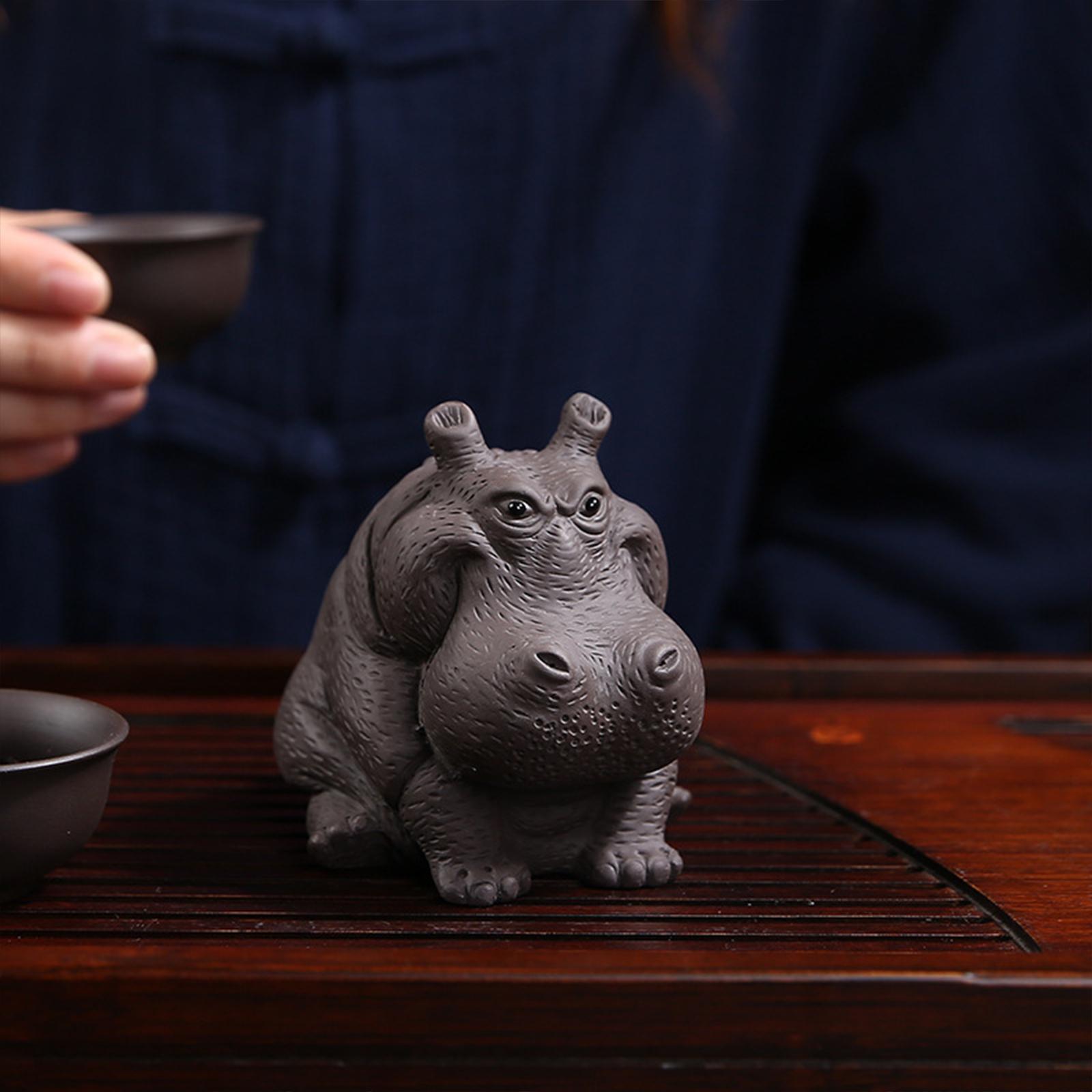 Hippo Figurine Collectible Artwork Hippo Statue Mini Tea Pet for Table Centerpiece Bookcase Tea Room Office Tea Lovers Gift