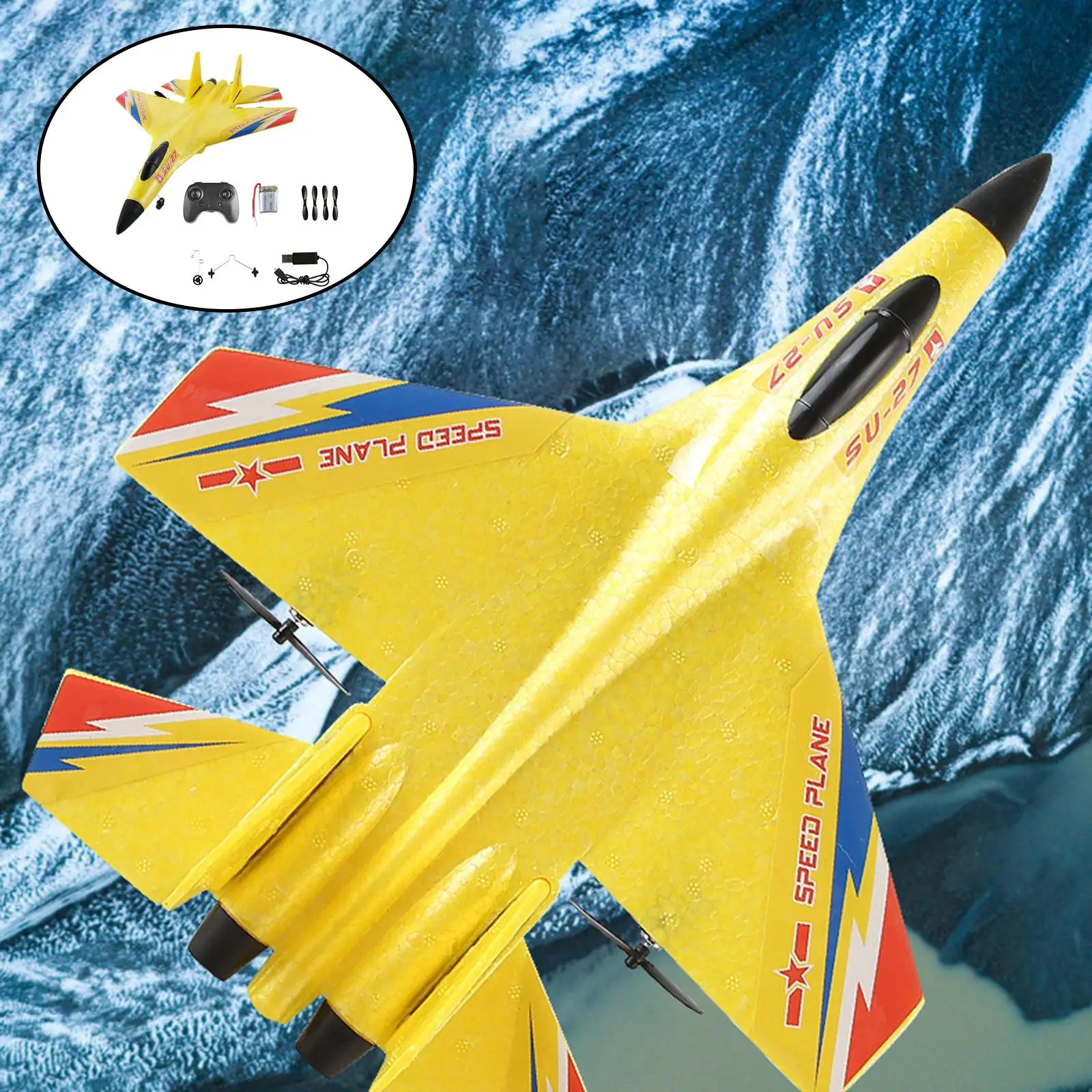 SU-27 EPP Foam RC Fixed Wing Plane Remote Control Glider 2CH with LED Lights Outdoor Toys