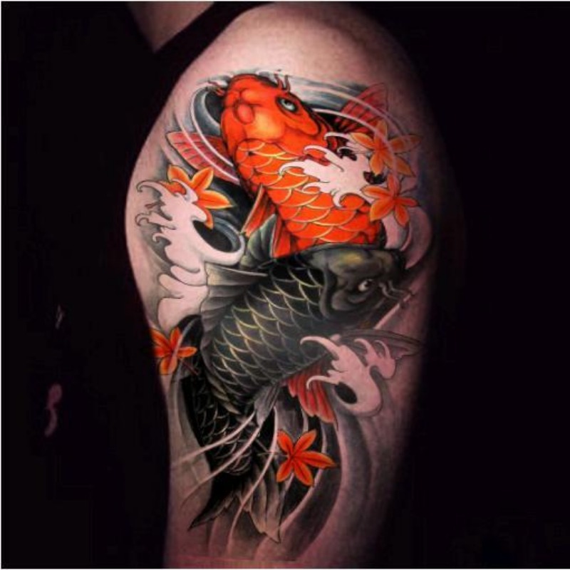 Goldfisch Koi Karpfen Tattoo Aufkleber Dauerhafte Fake Tattoo für Frau Mann Knöchel Temporäre Tattoo Kunst Faux Tattoos Wasserdicht Tatuajes – Detail 3
