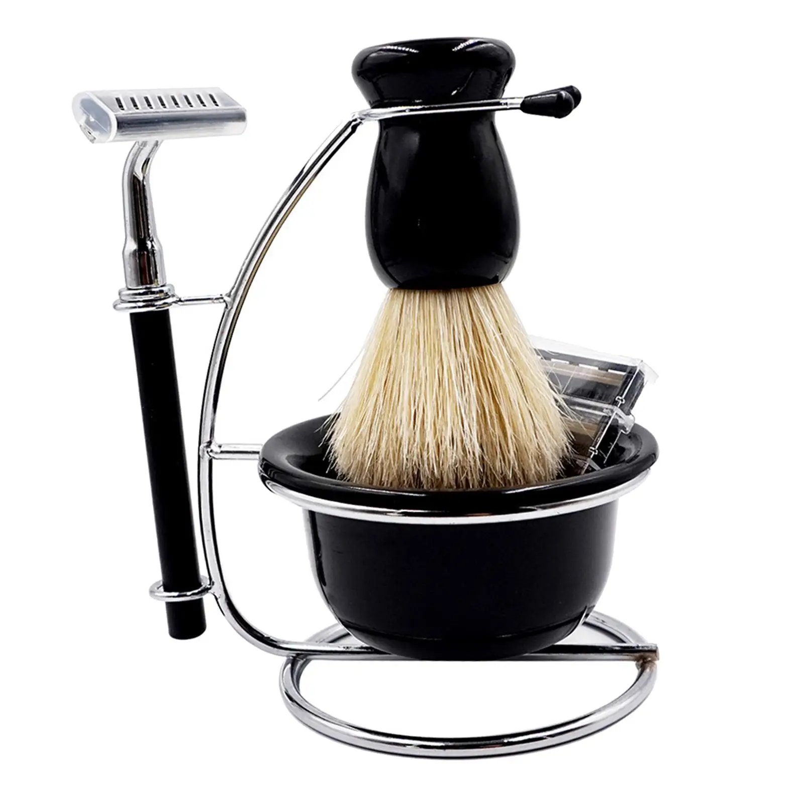 Travel Shaving Kit for Men Manual Stand Brush Bowl Set Weighted Bottom Accessory Portable Stainess Steel Holder Sturdy